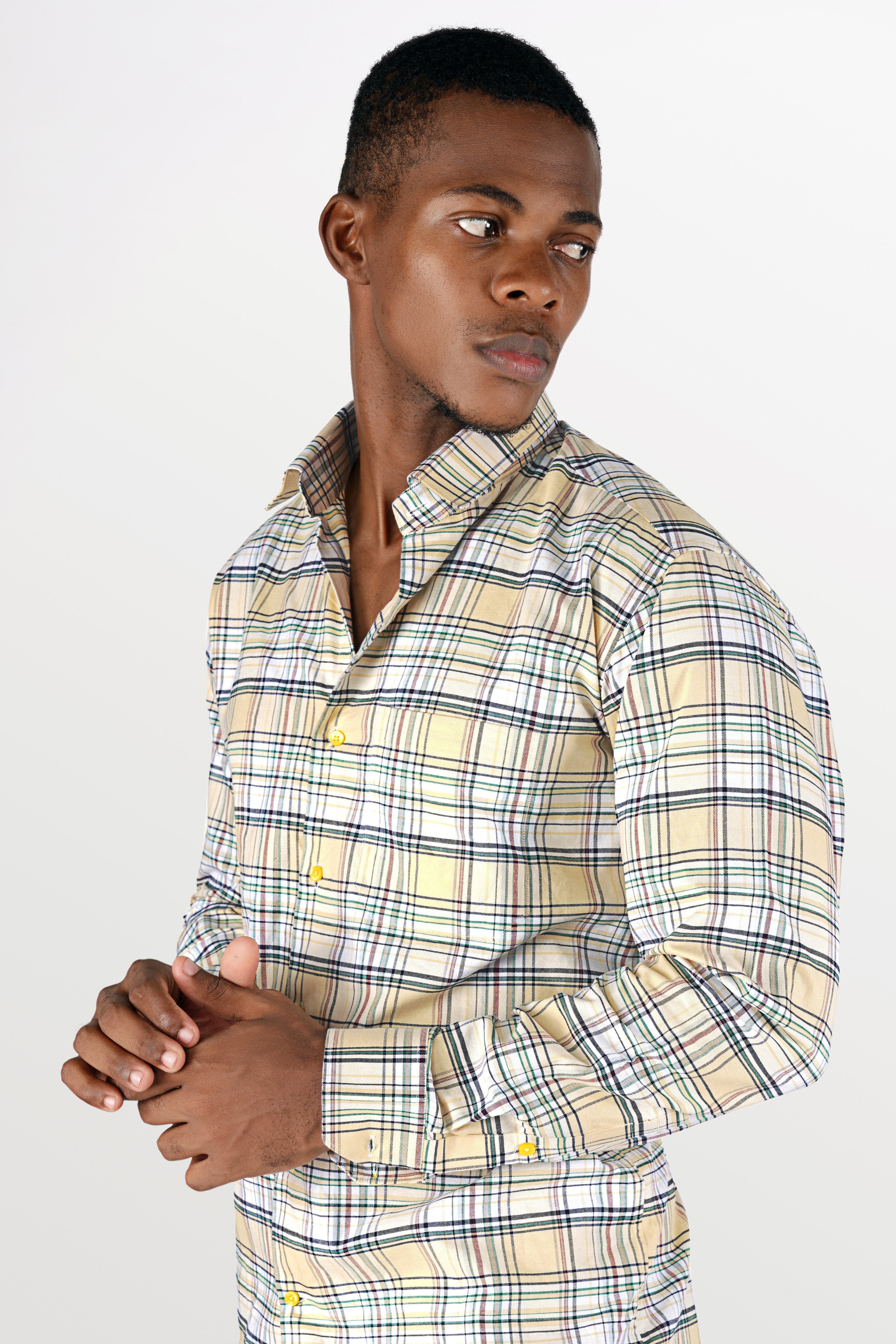 Chamois Beige with Oxley Green and Brownish Checkered Royal Oxford Shirt