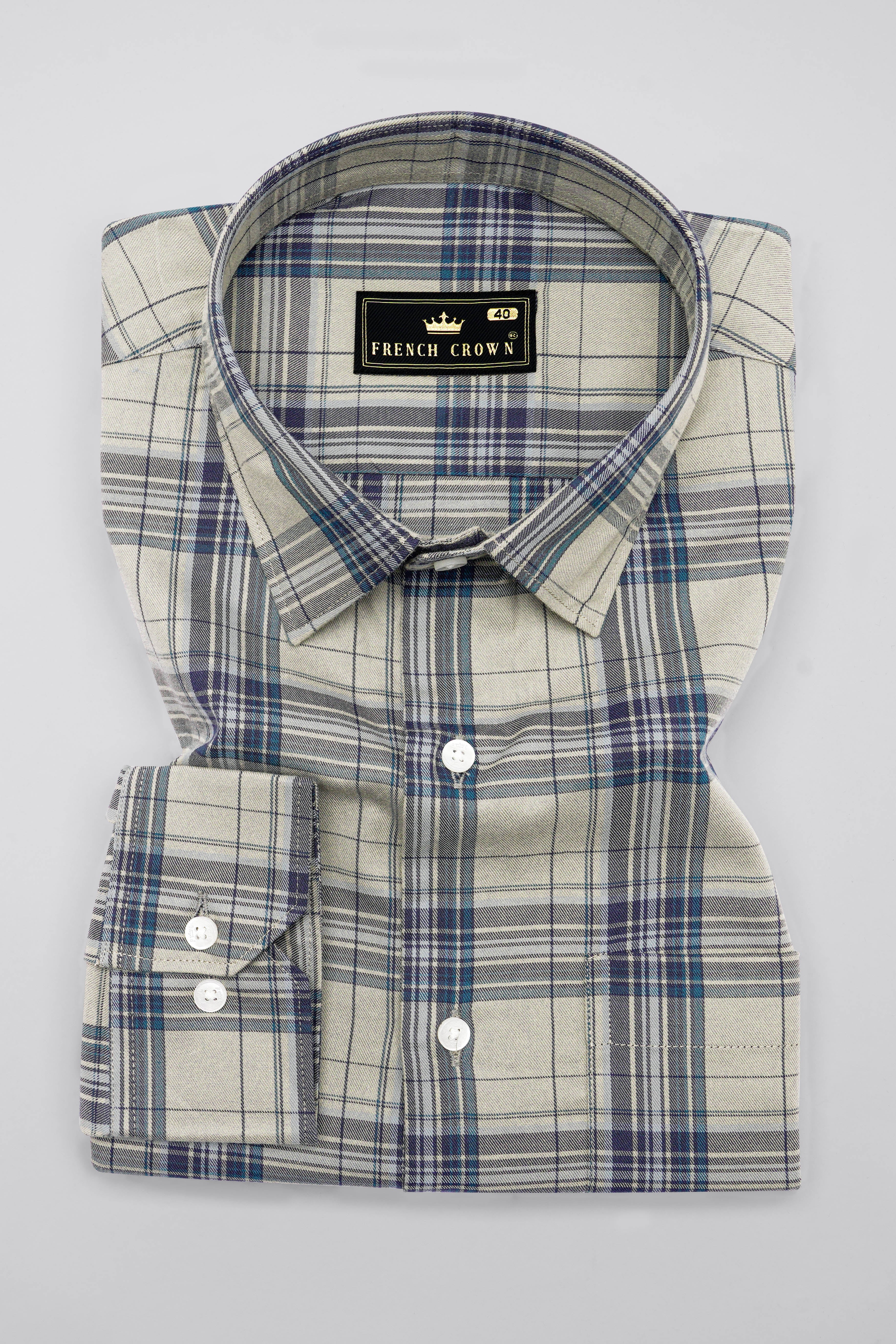 Nobel Gray Twill Plaid Premium Cotton Shirt