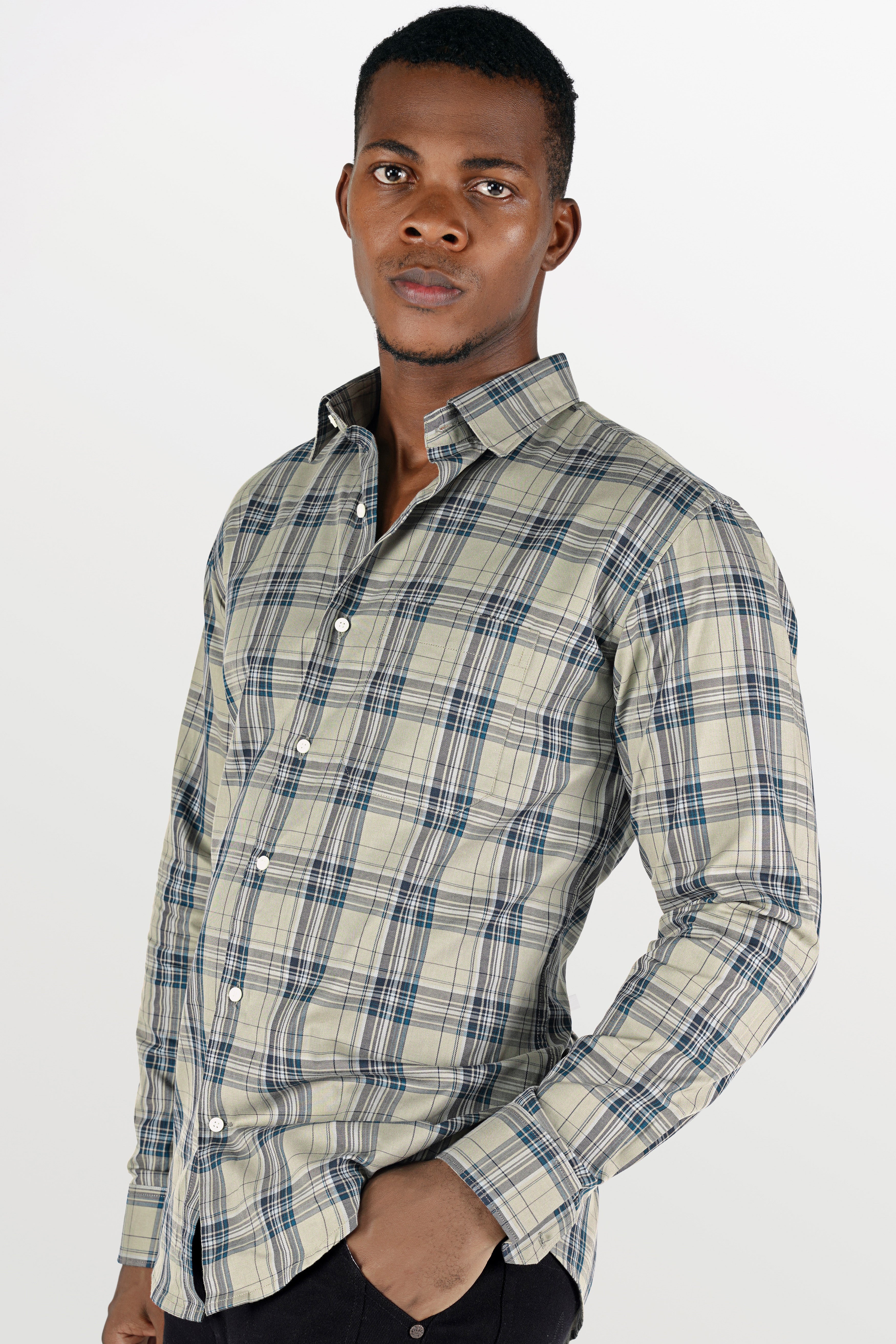 Nobel Gray Twill Plaid Premium Cotton Shirt