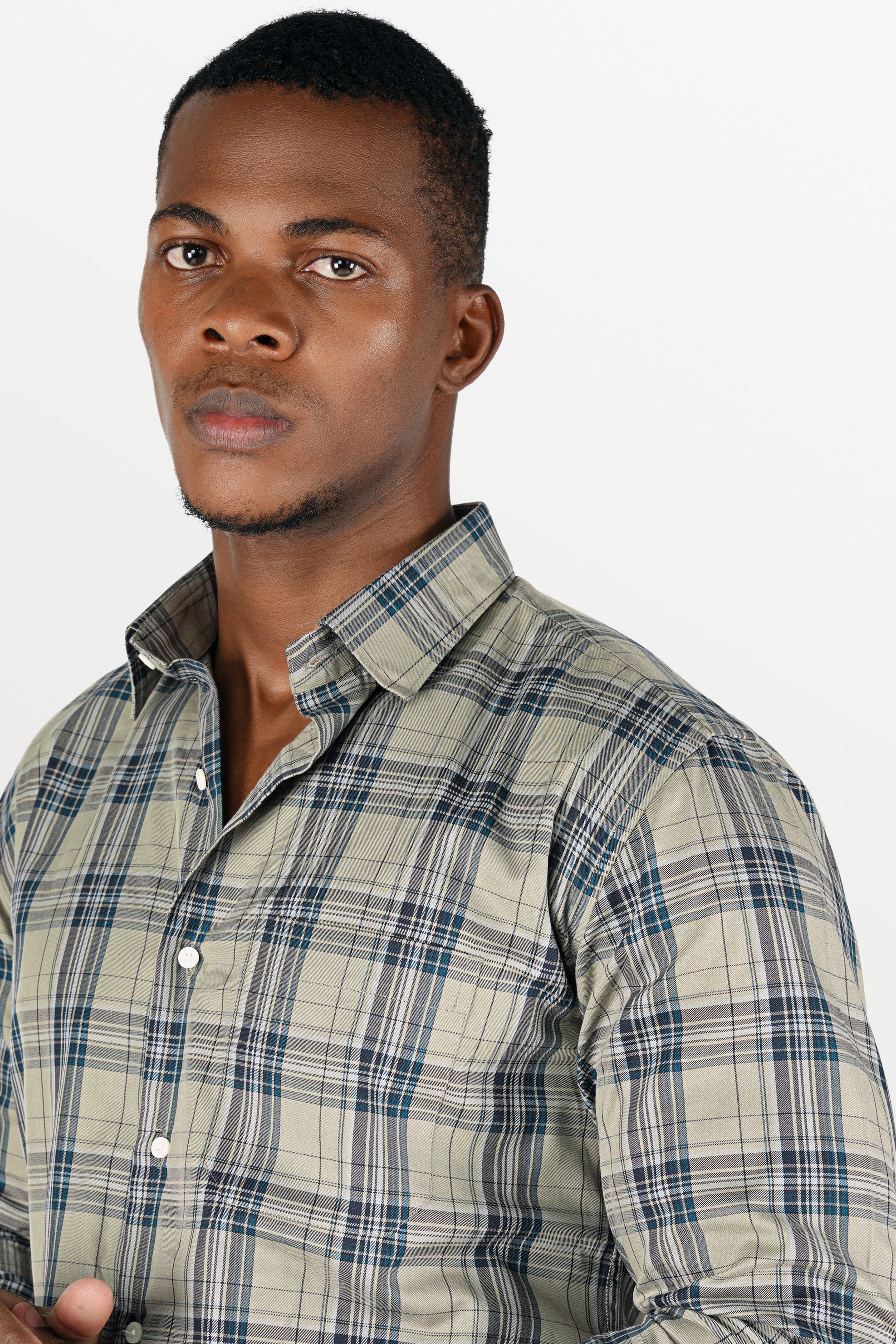 Nobel Gray Twill Plaid Premium Cotton Shirt