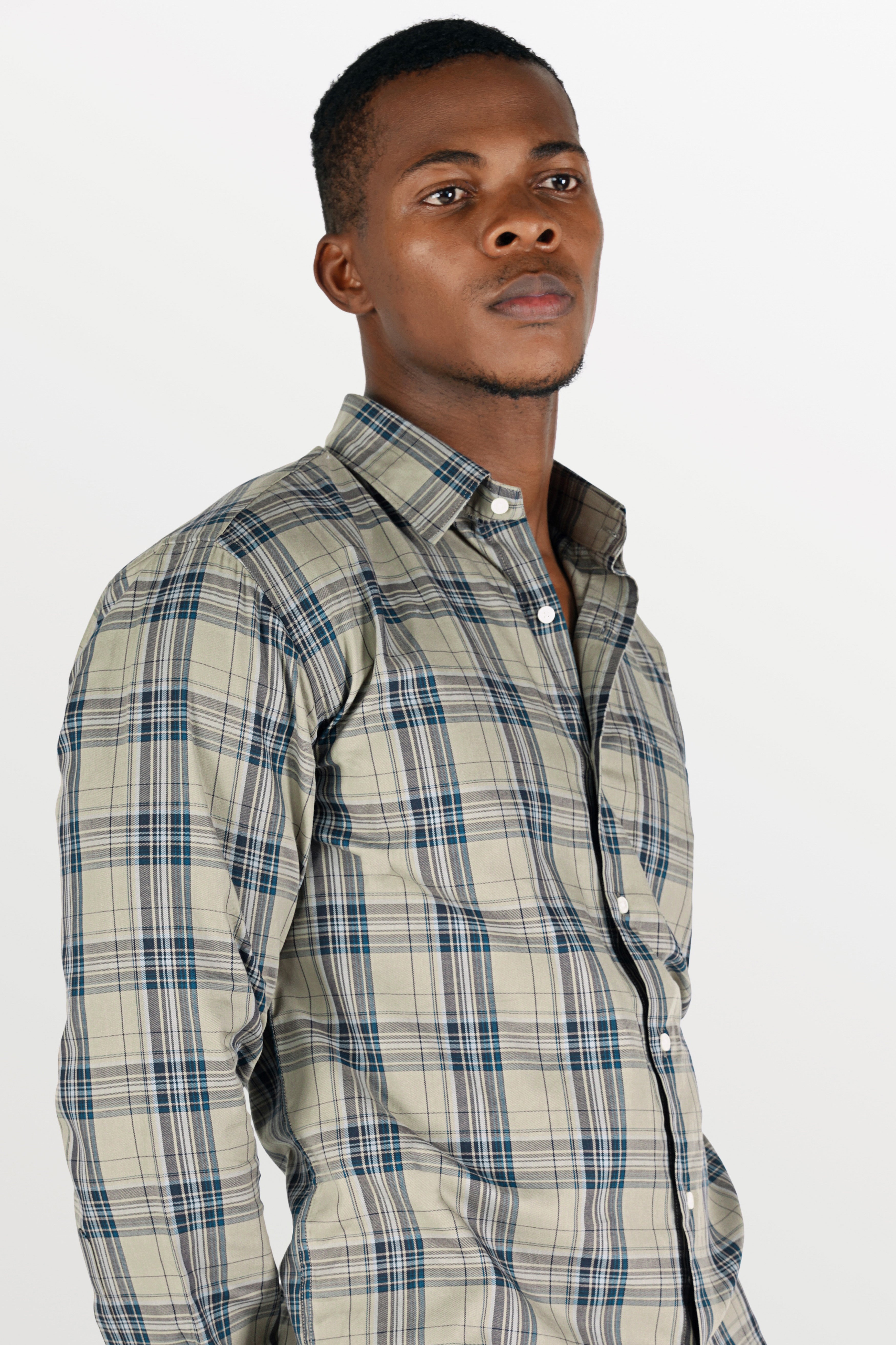 Nobel Gray Twill Plaid Premium Cotton Shirt