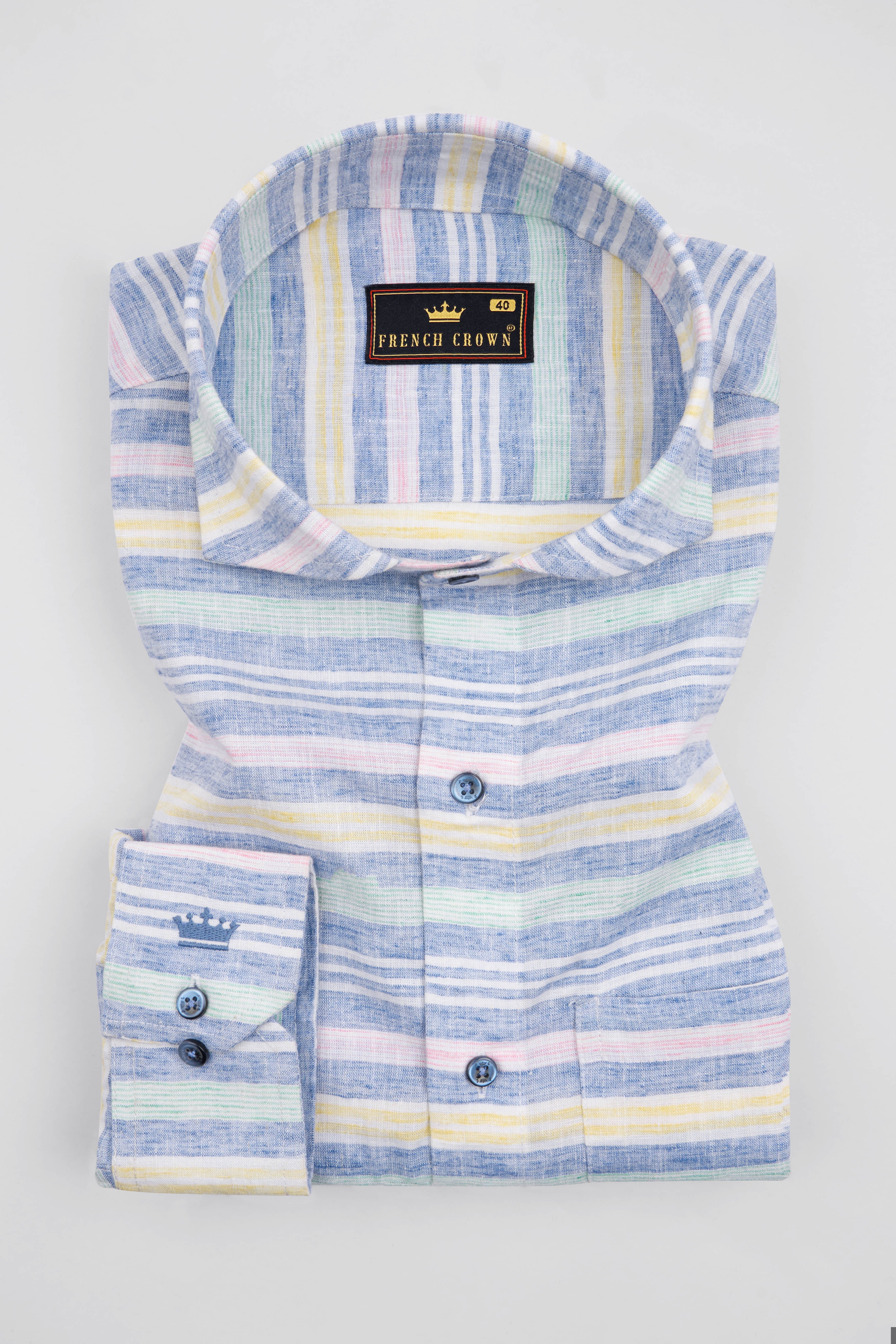 Wistful Blue with Marzipan Yellow Striped Chambray Shirt