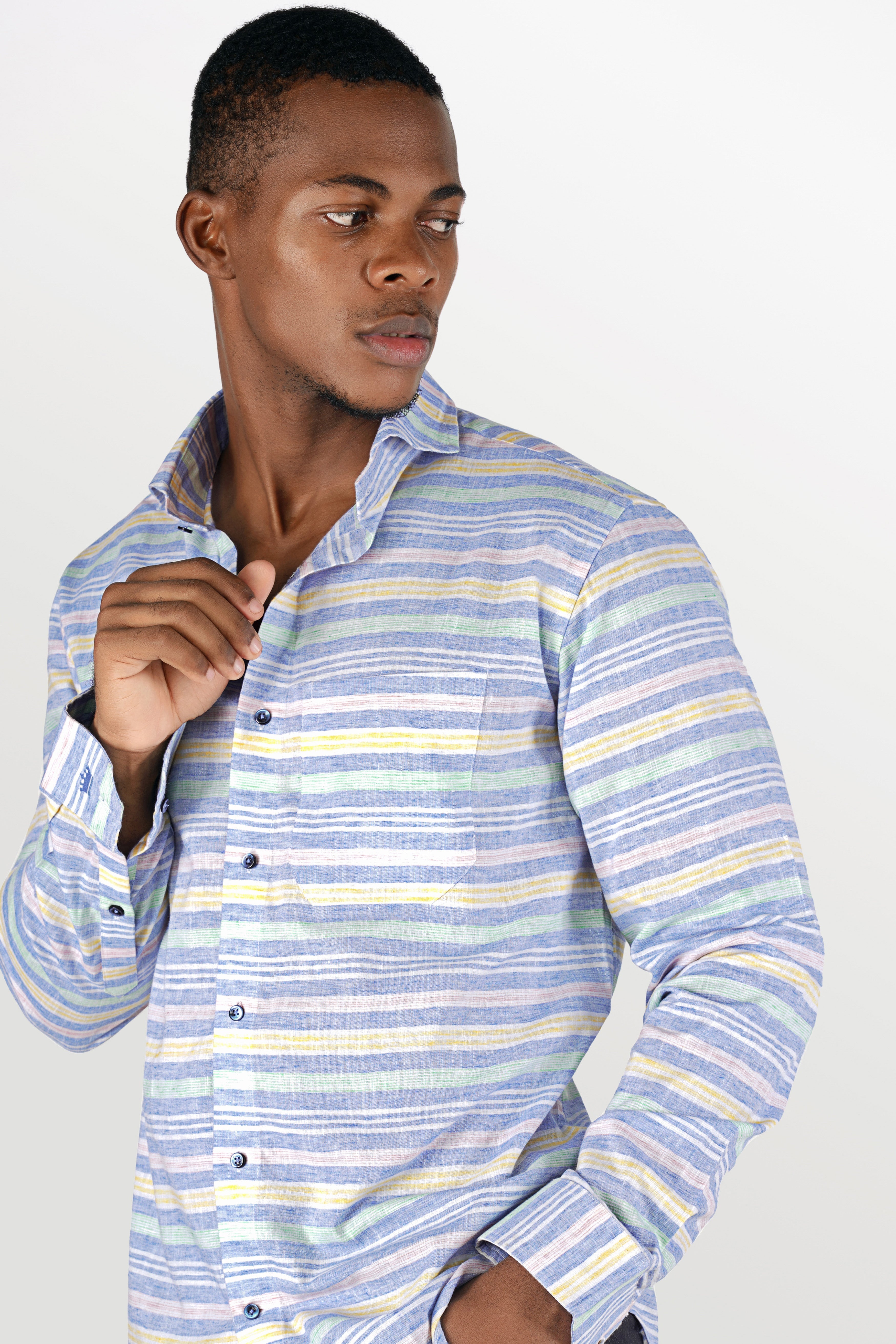 Wistful Blue with Marzipan Yellow Striped Chambray Shirt