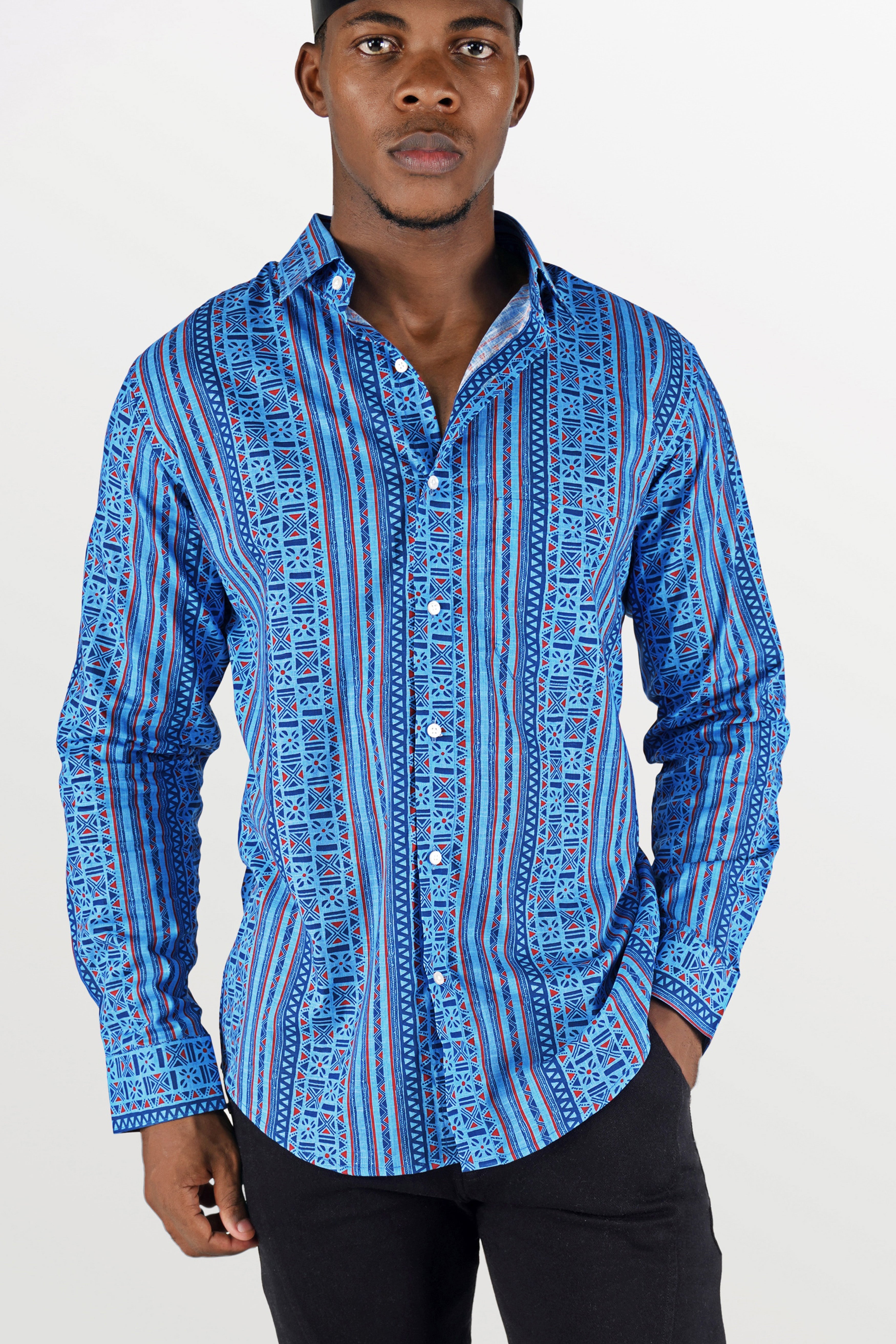 Havelock Blue Printed Luxurious Linen Shirt