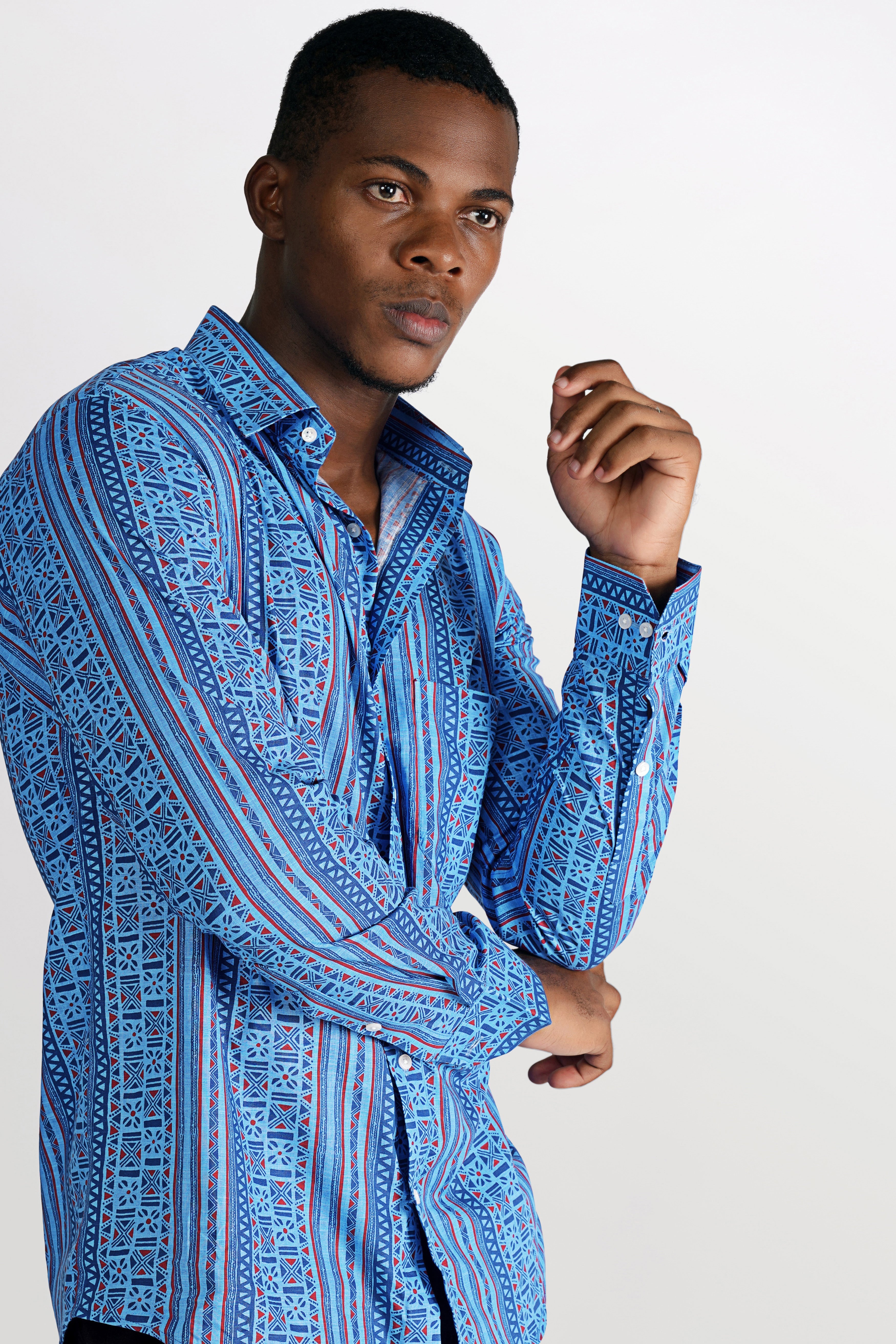 Havelock Blue Printed Luxurious Linen Shirt