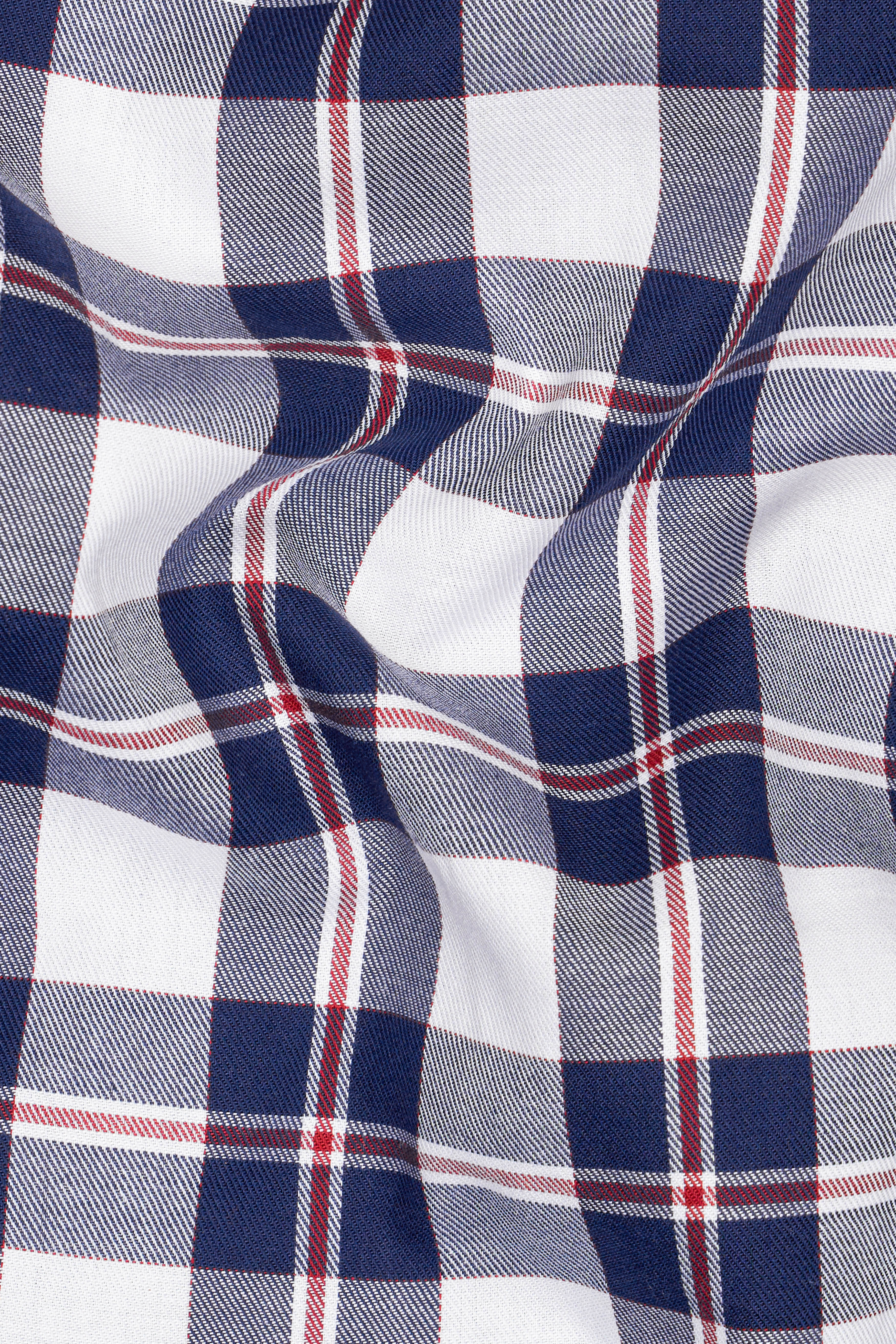 Bright White with Downriver Blue and Monza Red Checkered Twill Premium Cotton Shirt