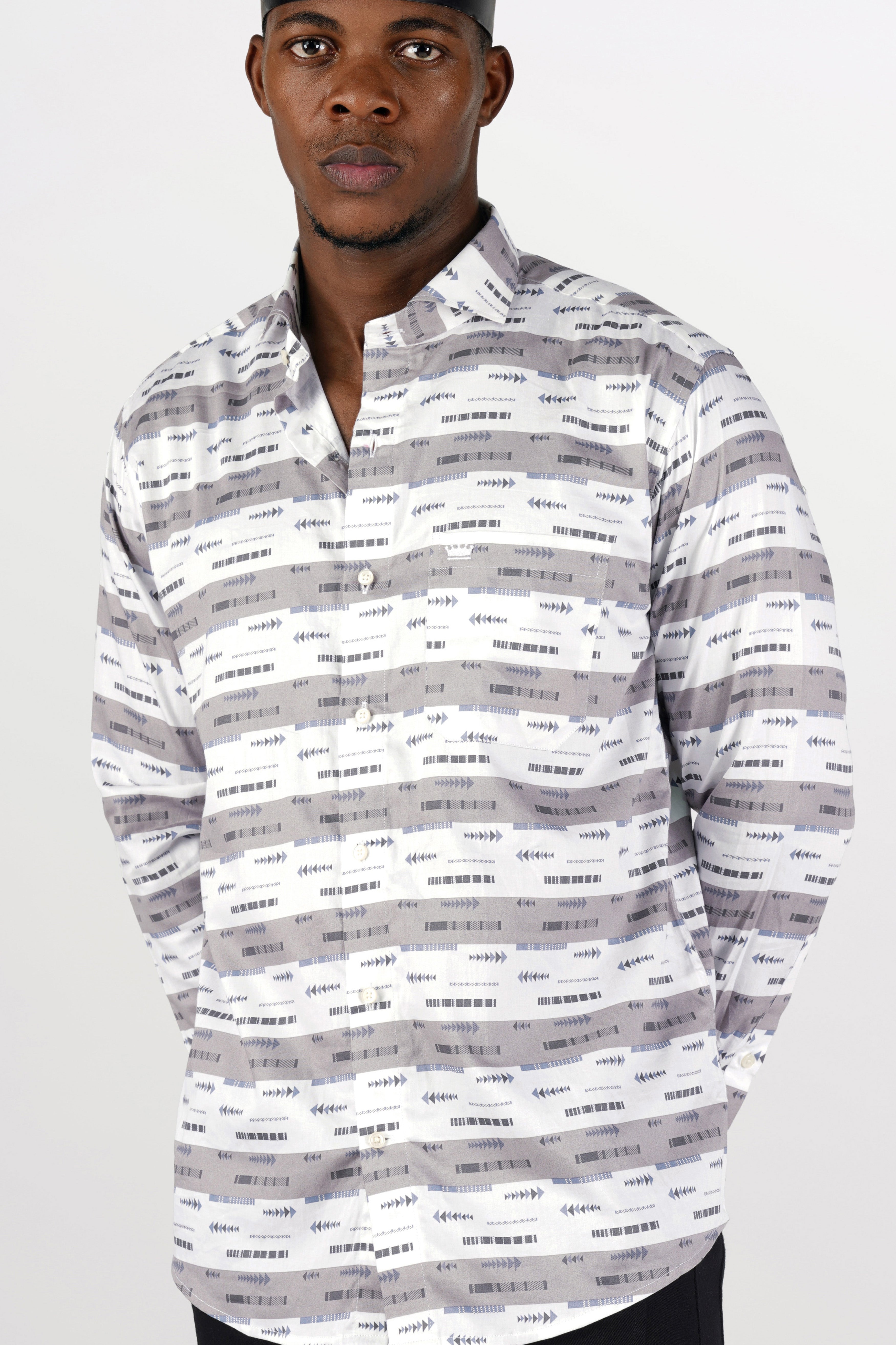 Bright White with Nobel Gray Printed Super Soft Premium Cotton Shirt