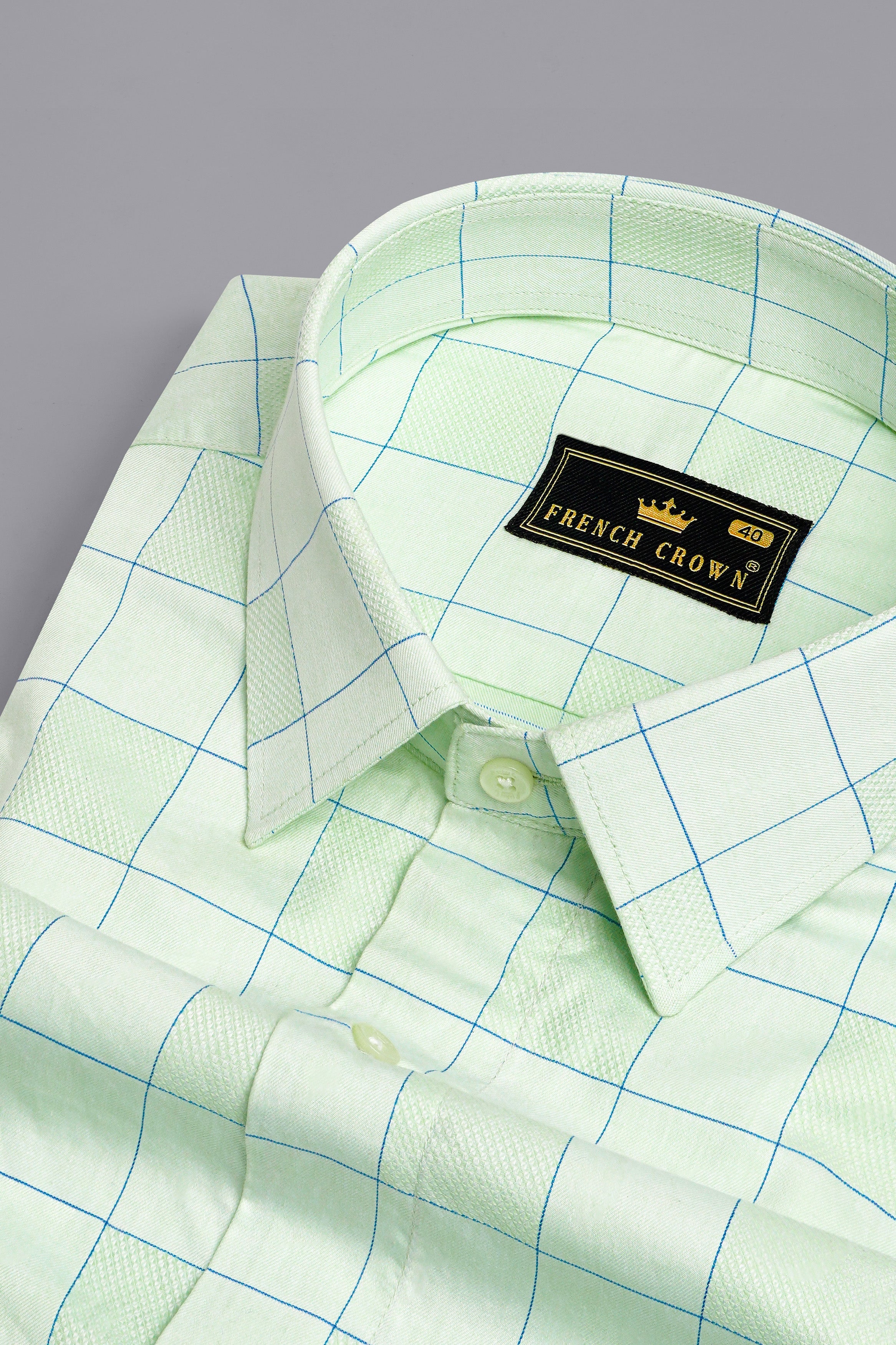 Surf Crest Green with Tufts Blue Windowpane Dobby Textured Premium Giza Cotton Shirt