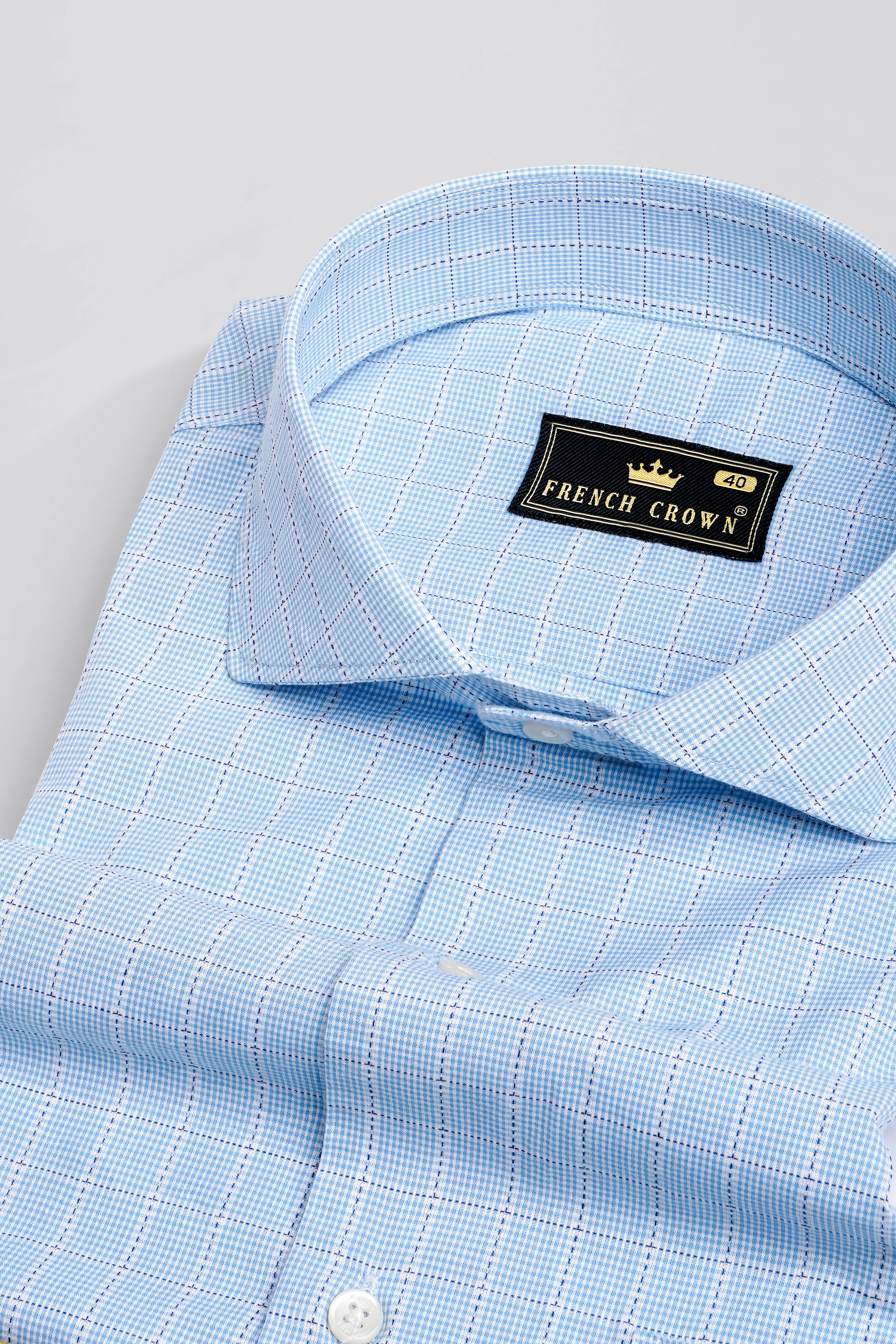 Carolina Blue with White Checkered Dobby Textured Premium Giza Cotton Shirt