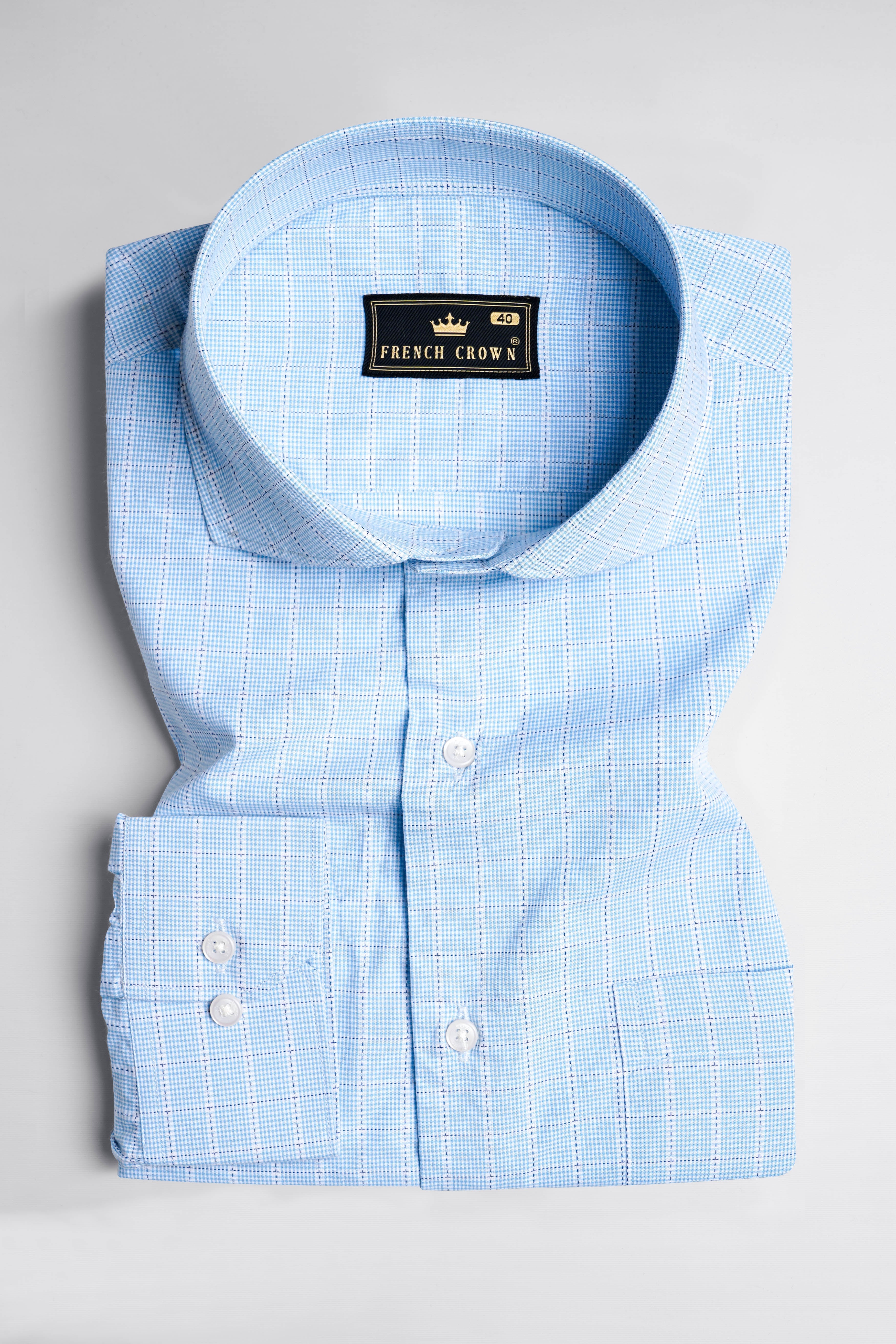 Carolina Blue with White Checkered Dobby Textured Premium Giza Cotton Shirt