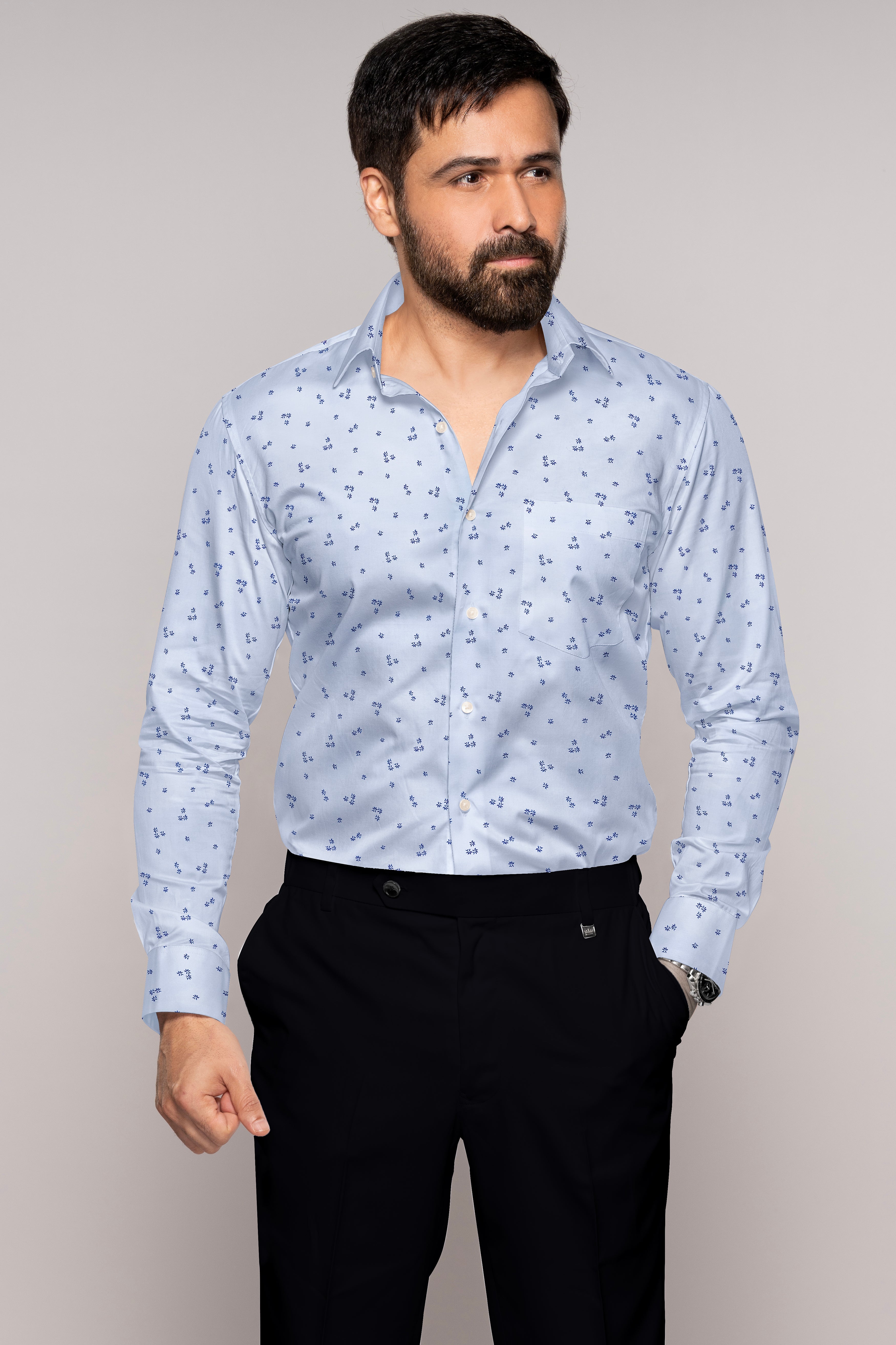 Loblolly with Cobalt Blue Dobby Textured Premium Giza Cotton Shirt