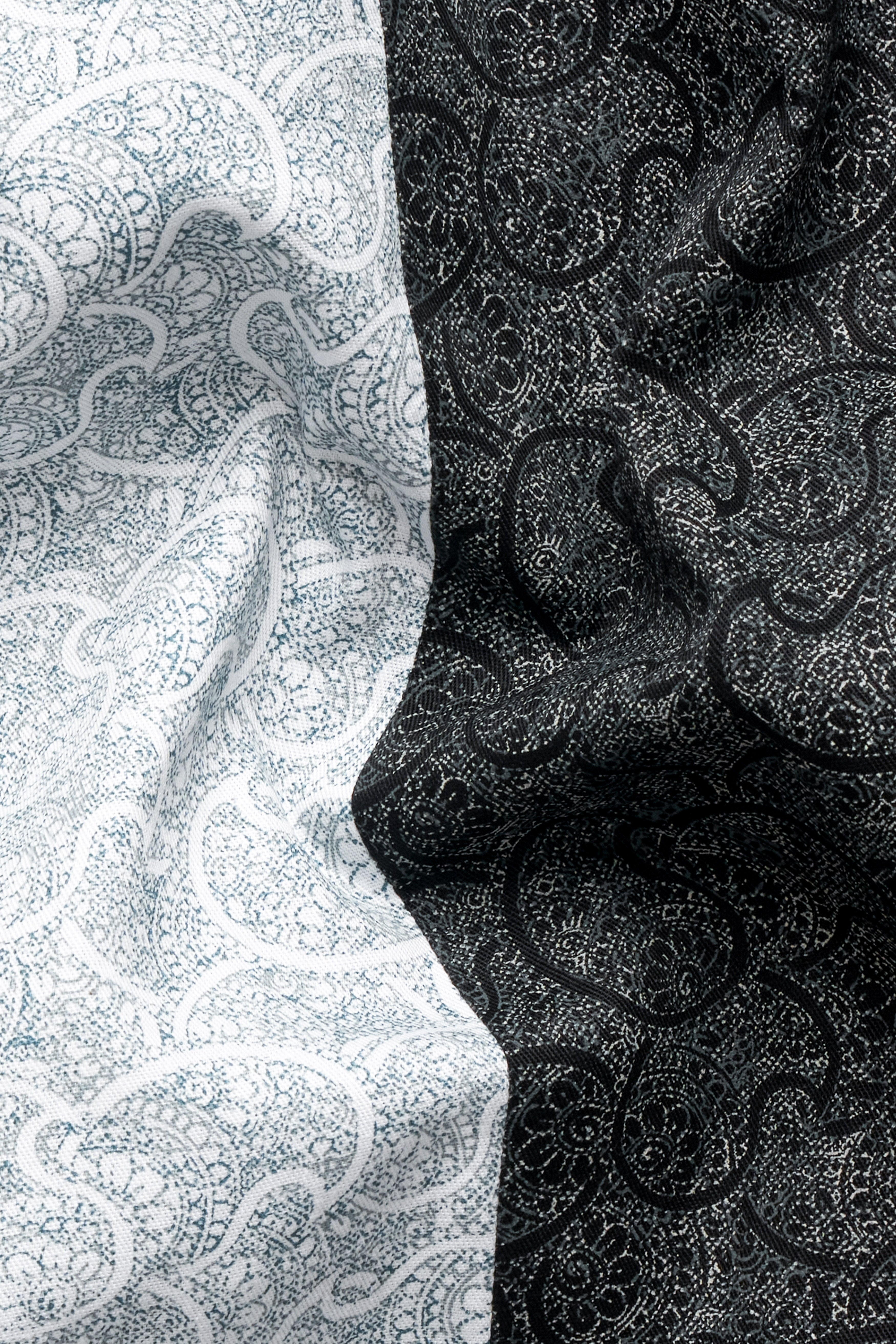 Half Lagoon Blue and Half Black Paisley Printed Super Soft Premium Cotton Designer Shirt