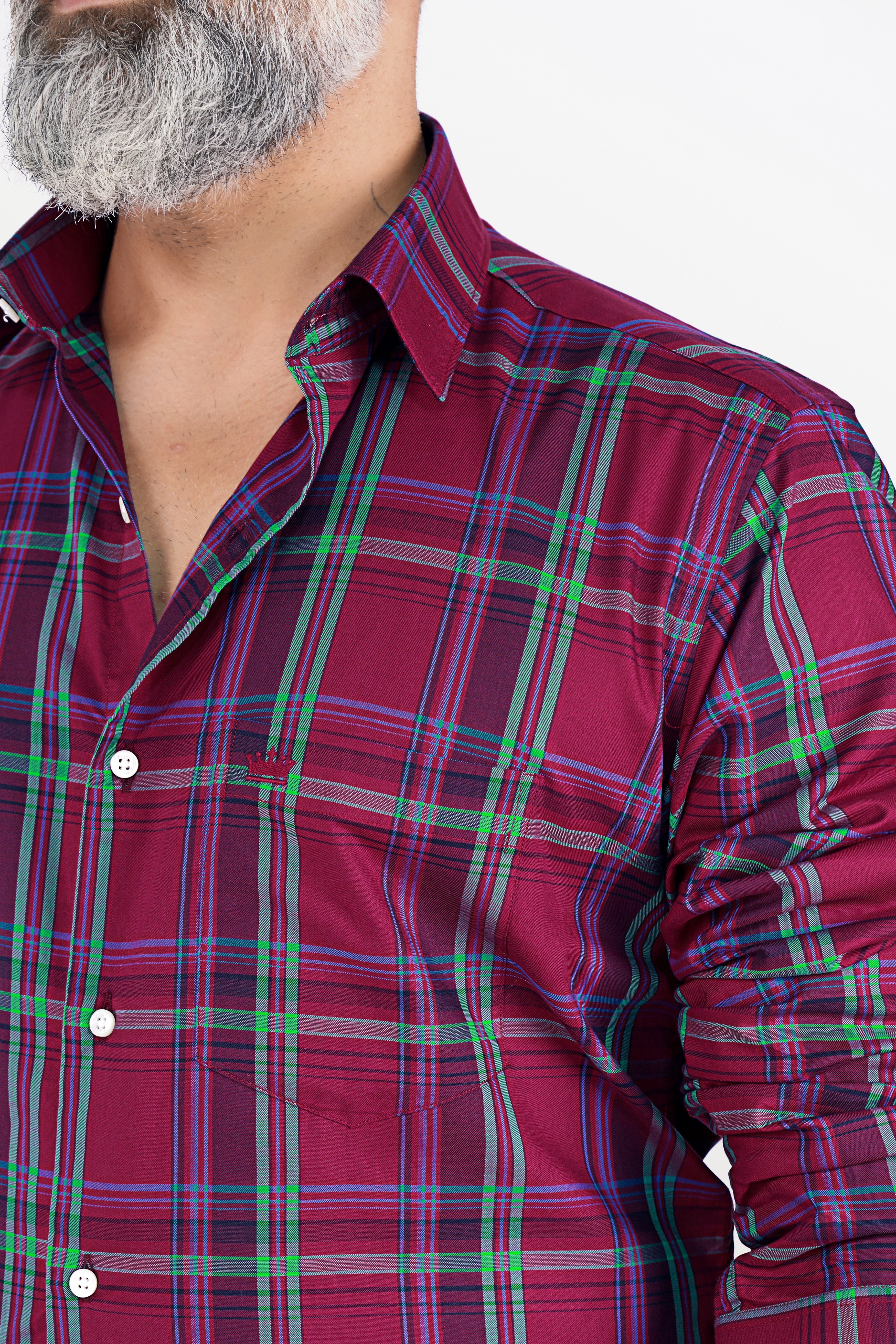 Carmine Red with Tiffany Green Twill Plaid Premium Cotton Shirt