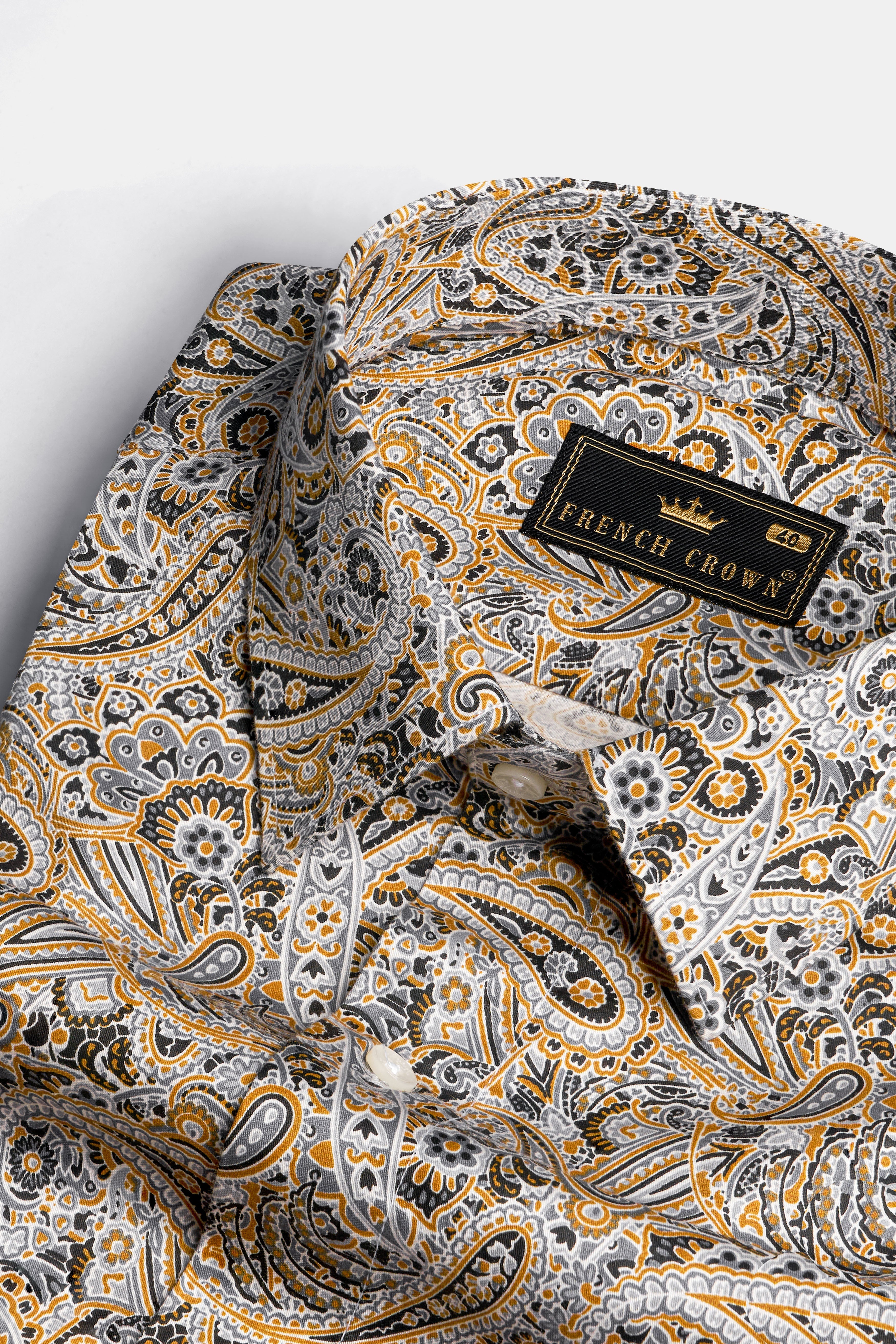 Bourbon Orange with Steel Gray Paisley Printed Super Soft Premium Cotton Shirt