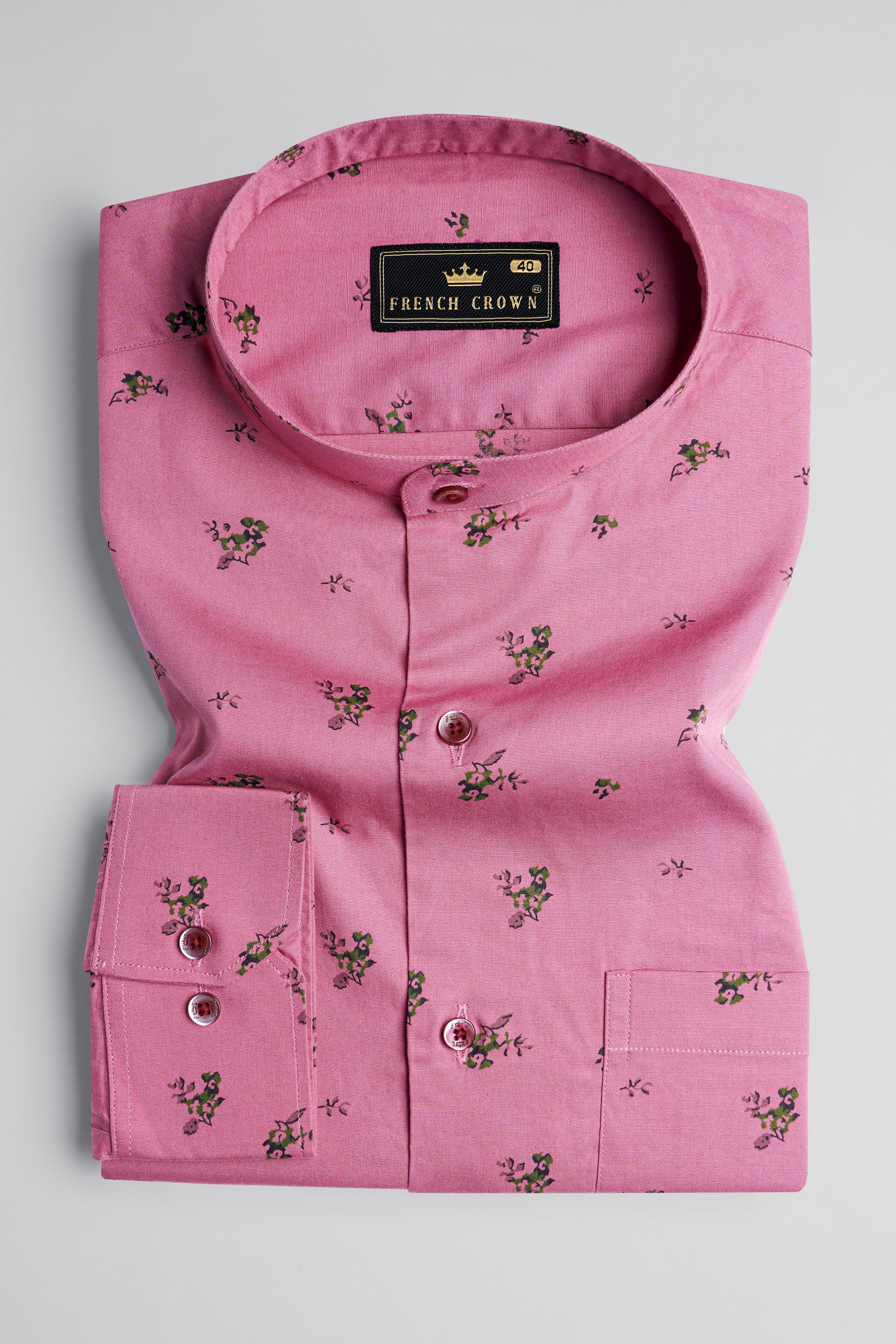 Thulian Pink Floral Printed Royal Oxford Shirt