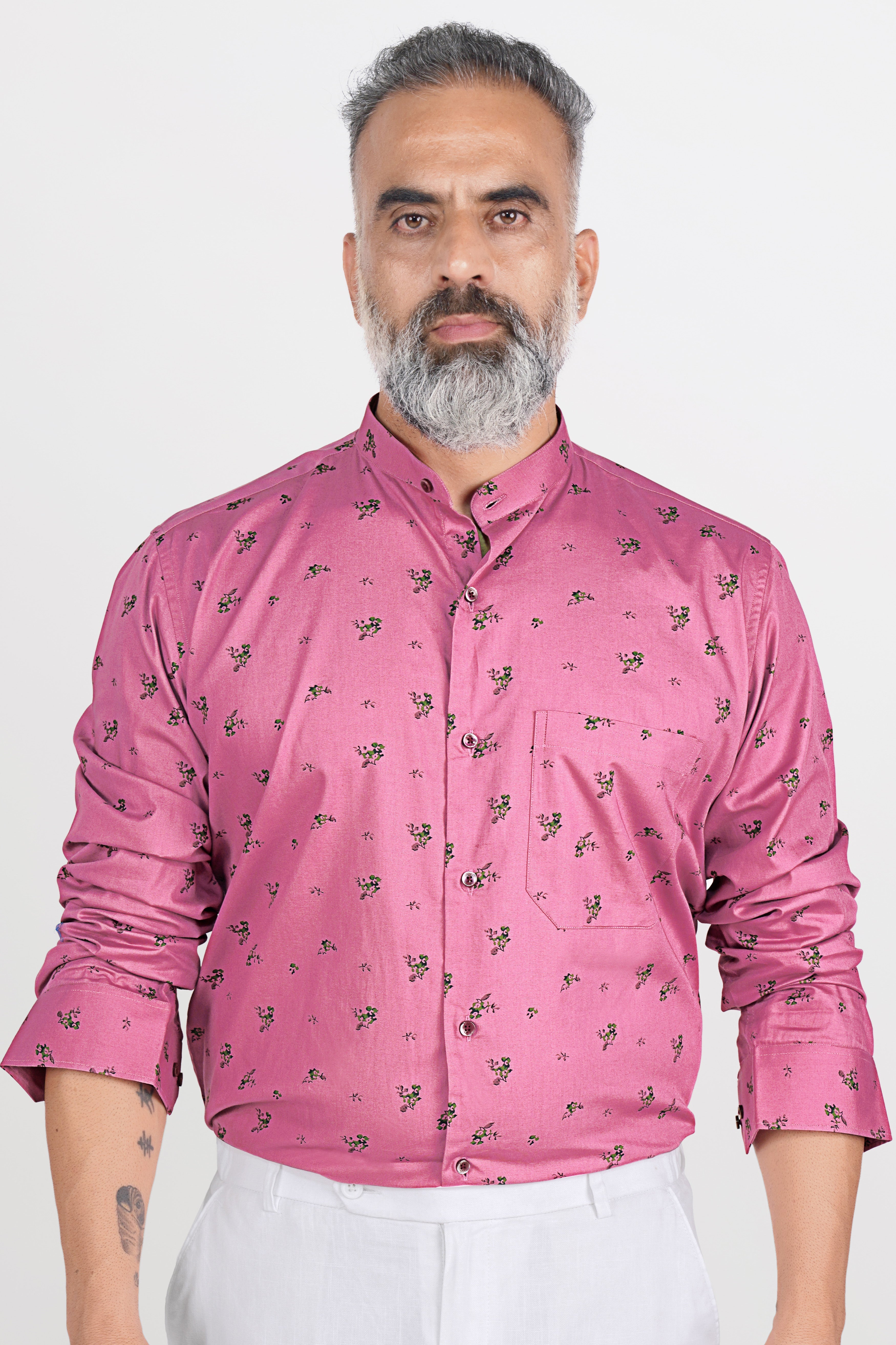 Thulian Pink Floral Printed Royal Oxford Shirt