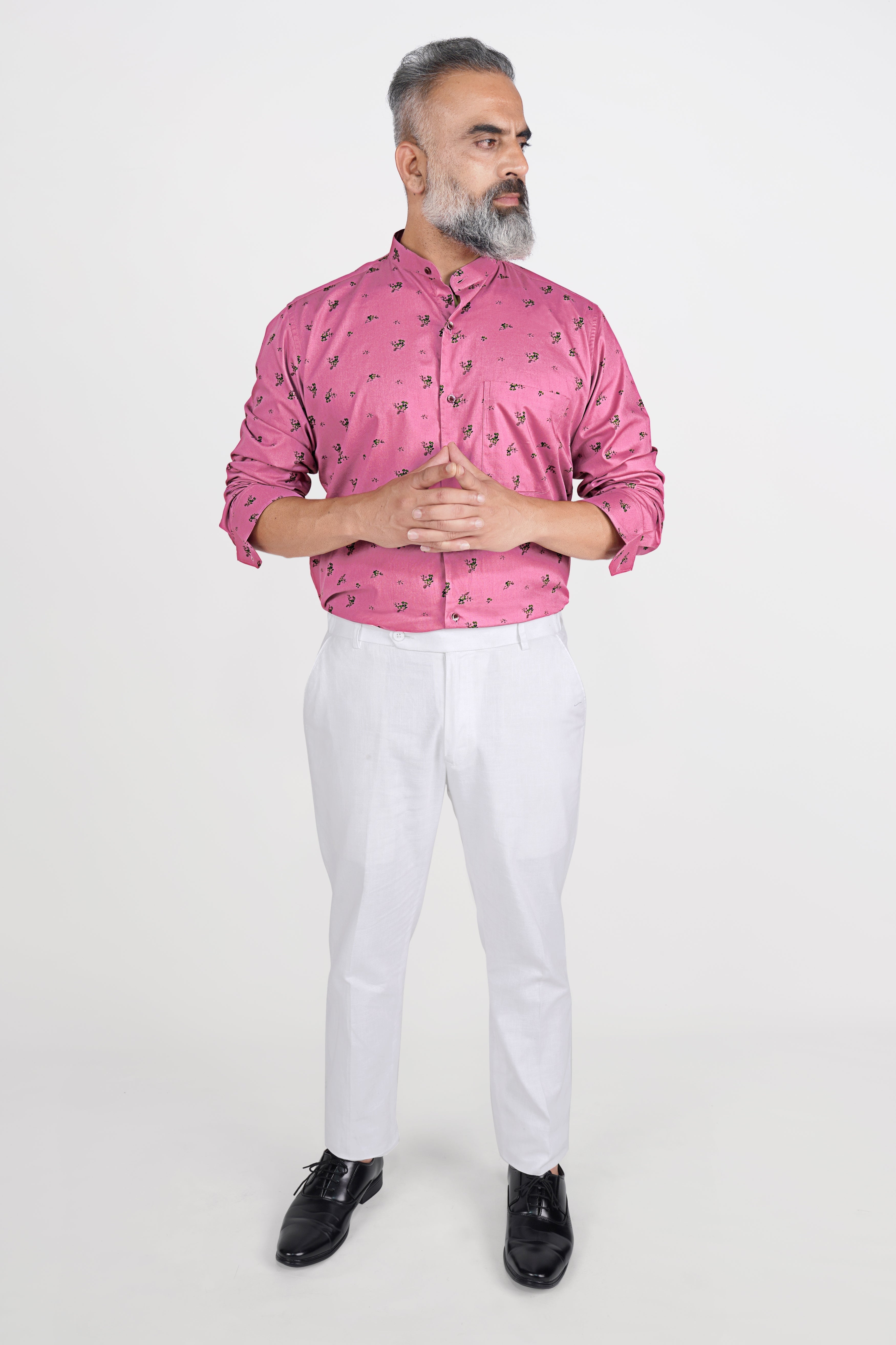 Thulian Pink Floral Printed Royal Oxford Shirt