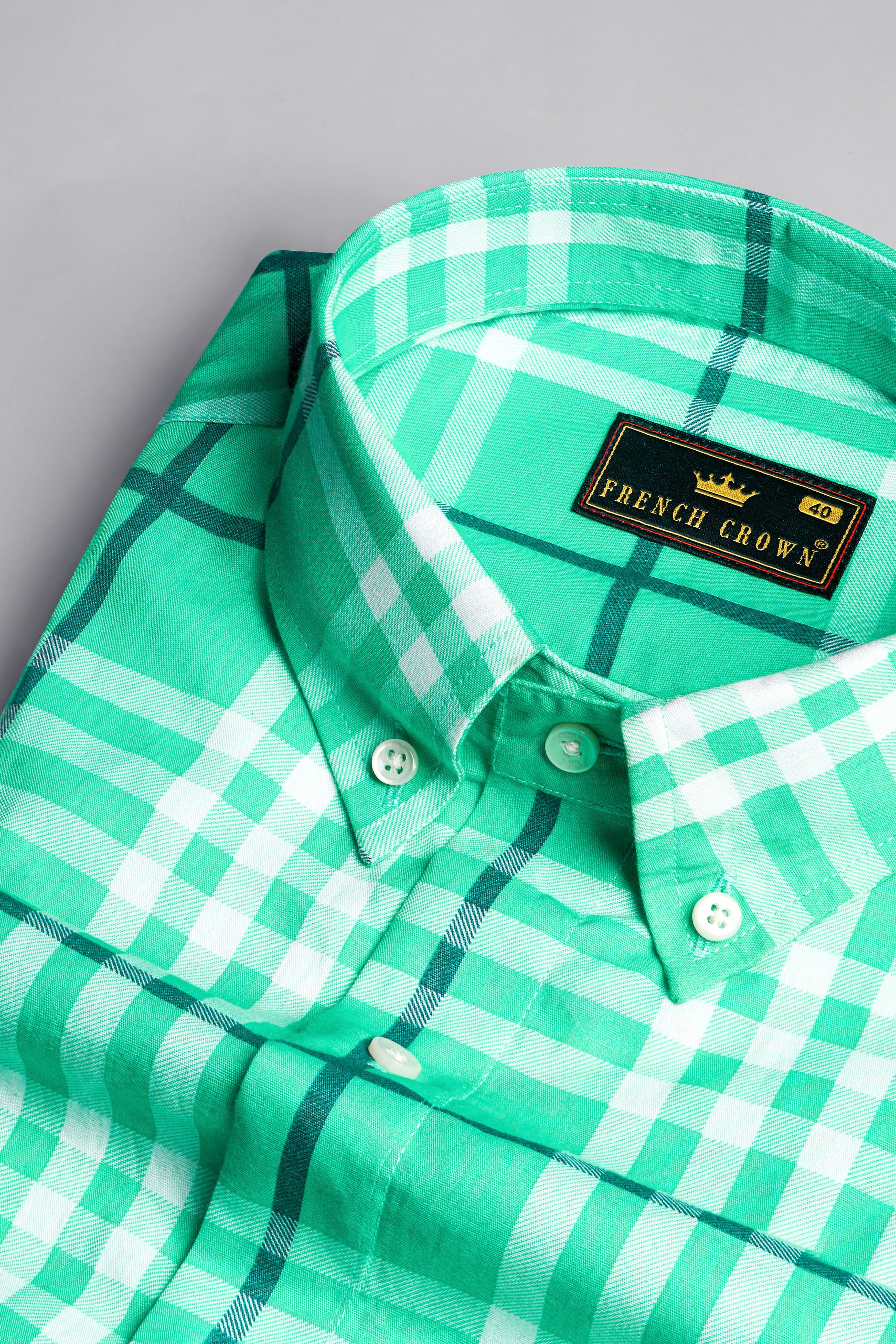 Turquoise Green with White Twill Plaid Premium Cotton Shirt