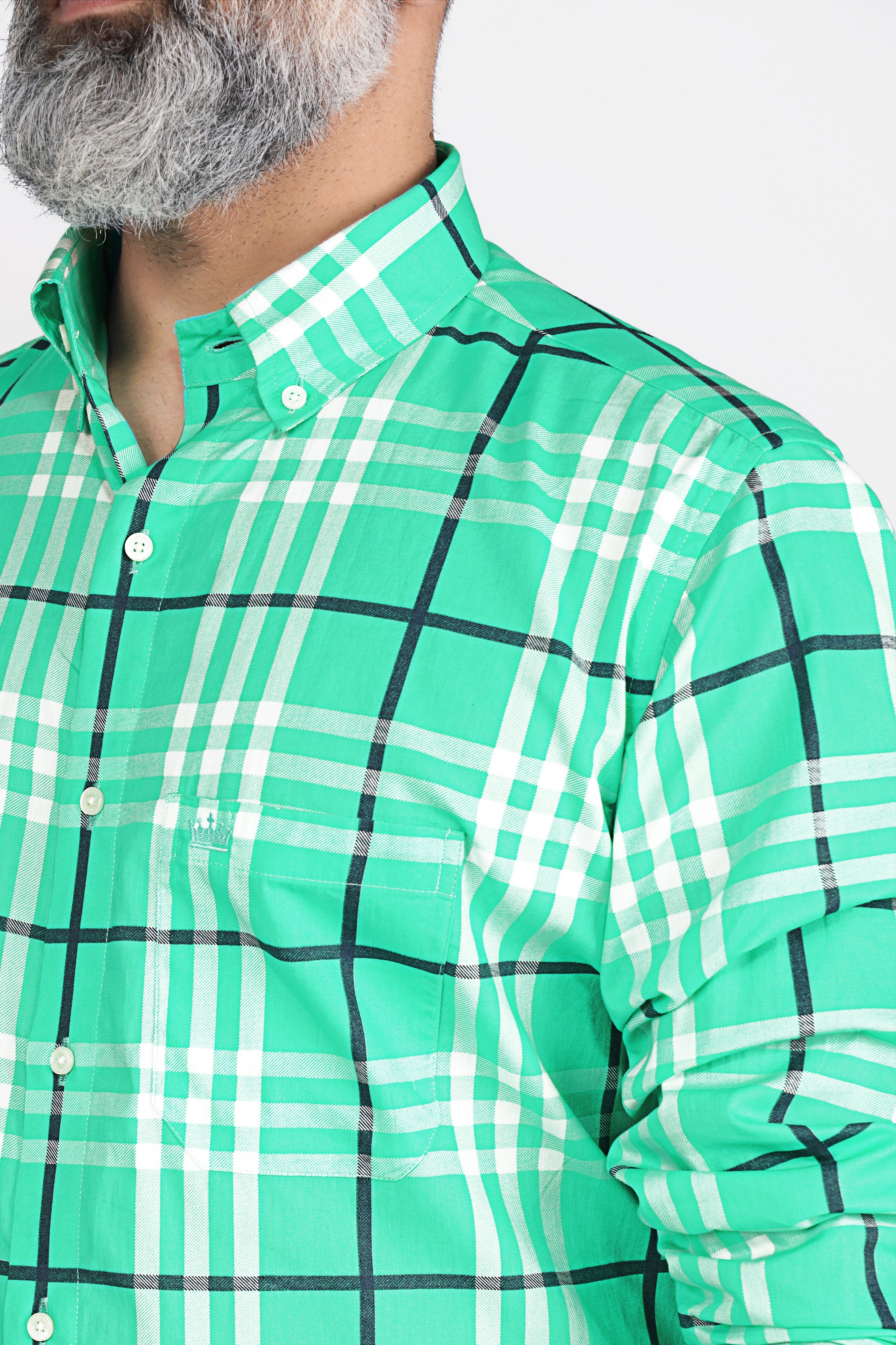 Turquoise Green with White Twill Plaid Premium Cotton Shirt