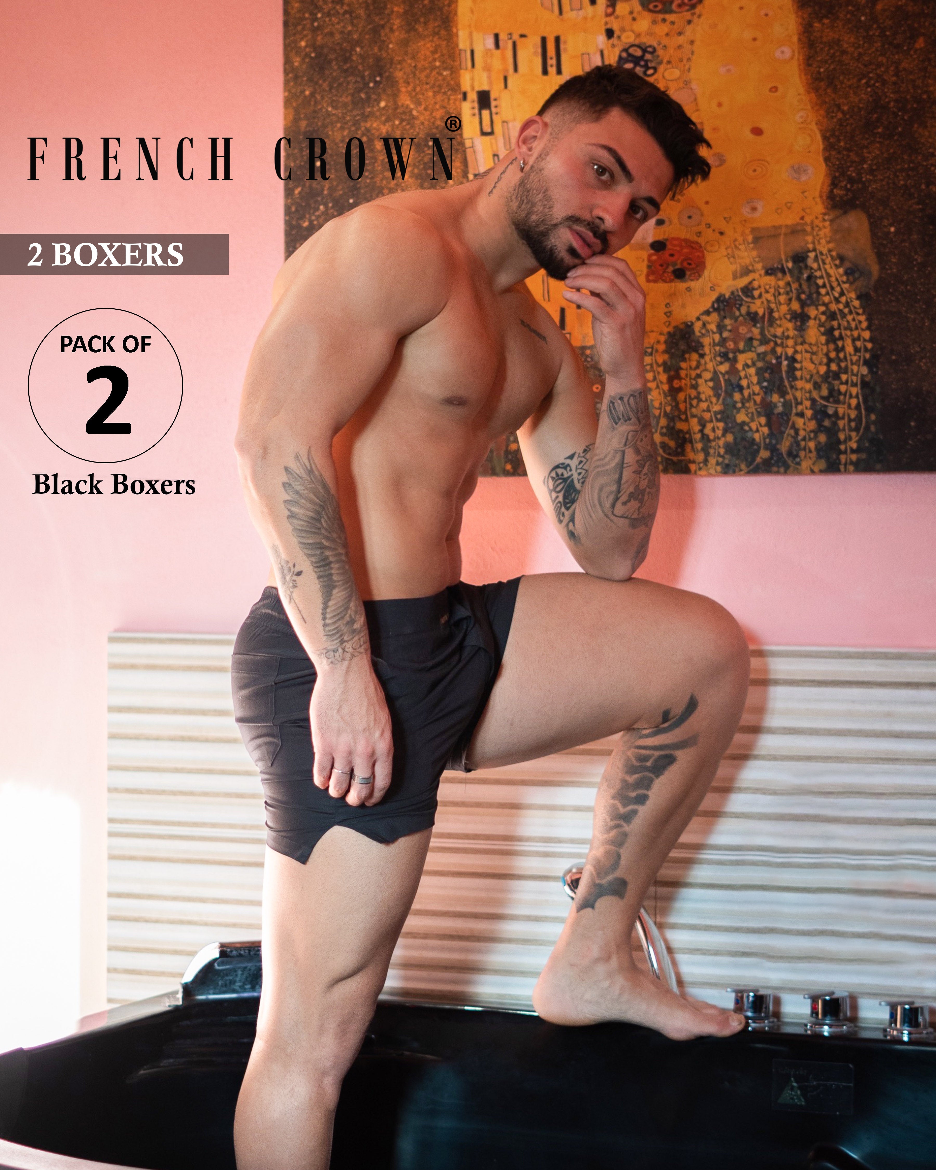 Two Black Premium Linen Boxers BX046-28, BX046-30, BX046-32, BX046-34, BX046-36, BX046-38, BX046-40, BX046-42, BX046-44