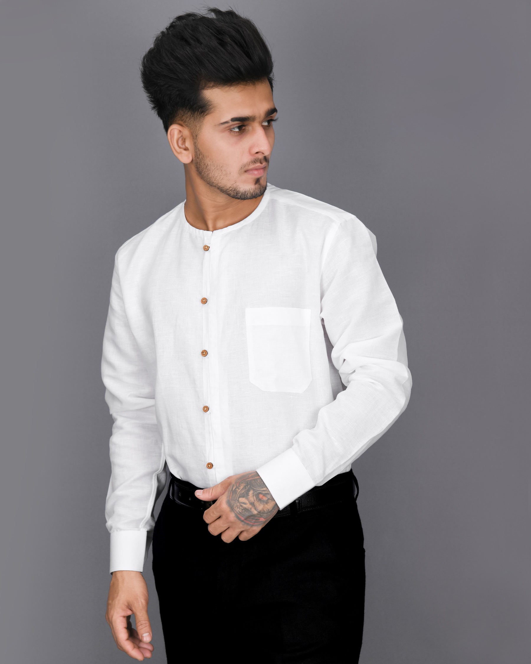 Bright White Collarless Luxurious Linen Shirt 2749WOC-38, 2749WOC-H-38, 2749WOC-39, 2749WOC-H-39, 2749WOC-40, 2749WOC-H-40, 2749WOC-42, 2749WOC-H-42, 2749WOC-44, 2749WOC-H-44, 2749WOC-46, 2749WOC-H-46, 2749WOC-48, 2749WOC-H-48, 2749WOC-50, 2749WOC-H-50, 2749WOC-52, 2749WOC-H-52