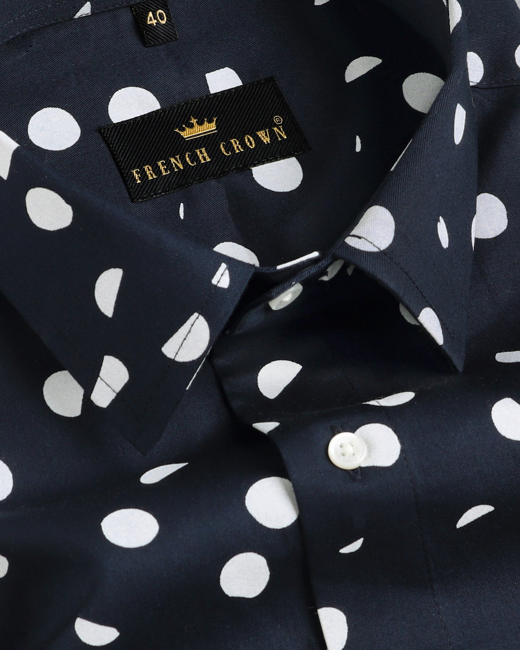 Navy Broken Polka Print Premium Cotton SHIRT 4189-38, 4189-H-38, 4189-H-39, 4189-H-40, 4189-44, 4189-46, 4189-H-46, 4189-48, 4189-H-48, 4189-50, 4189-H-50, 4189-52, 4189-H-52, 4189-39, 4189-42, 4189-H-44, 4189-40, 4189-H-42