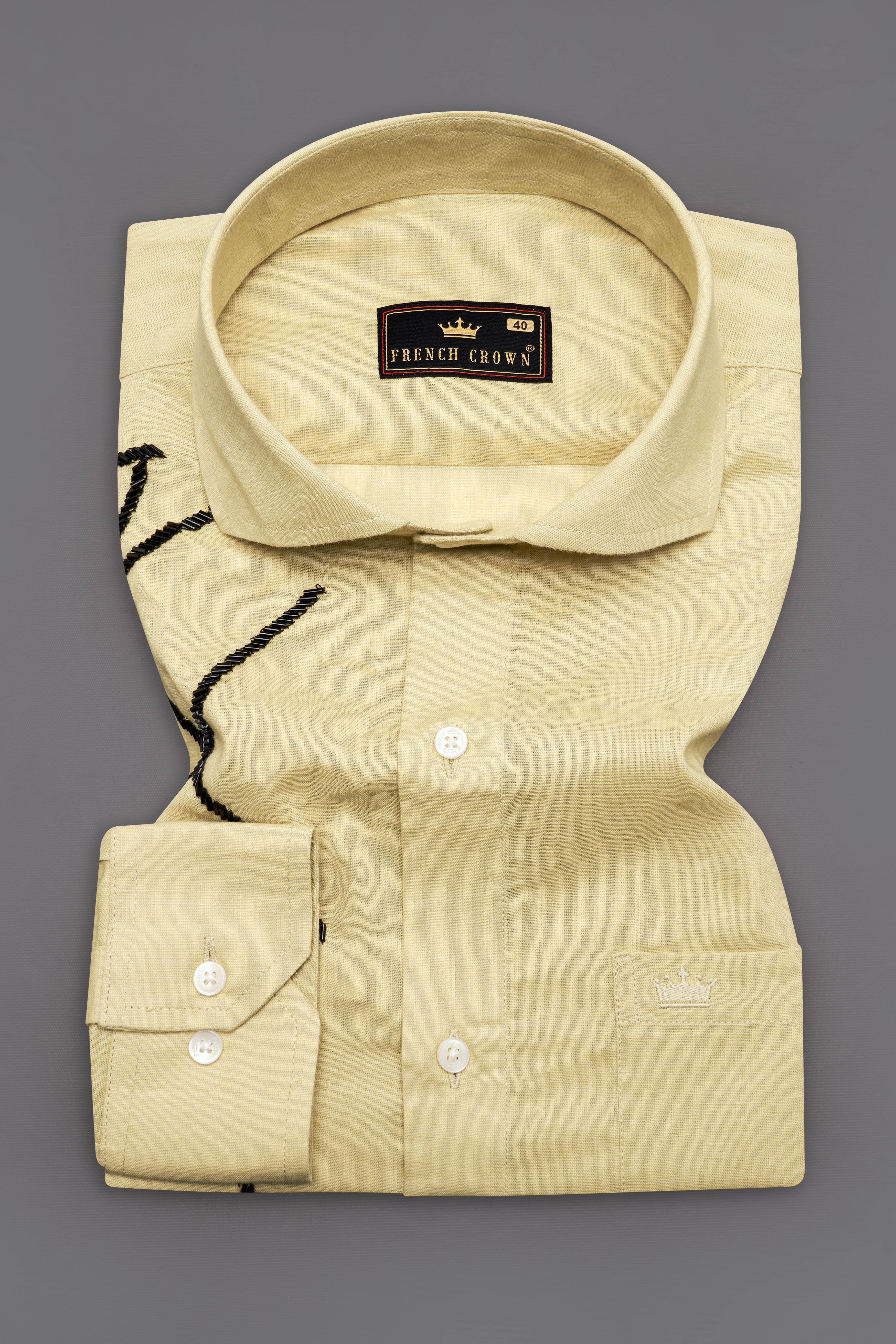 Maize Brown Embroidered Luxurious Linen Designer Shirt