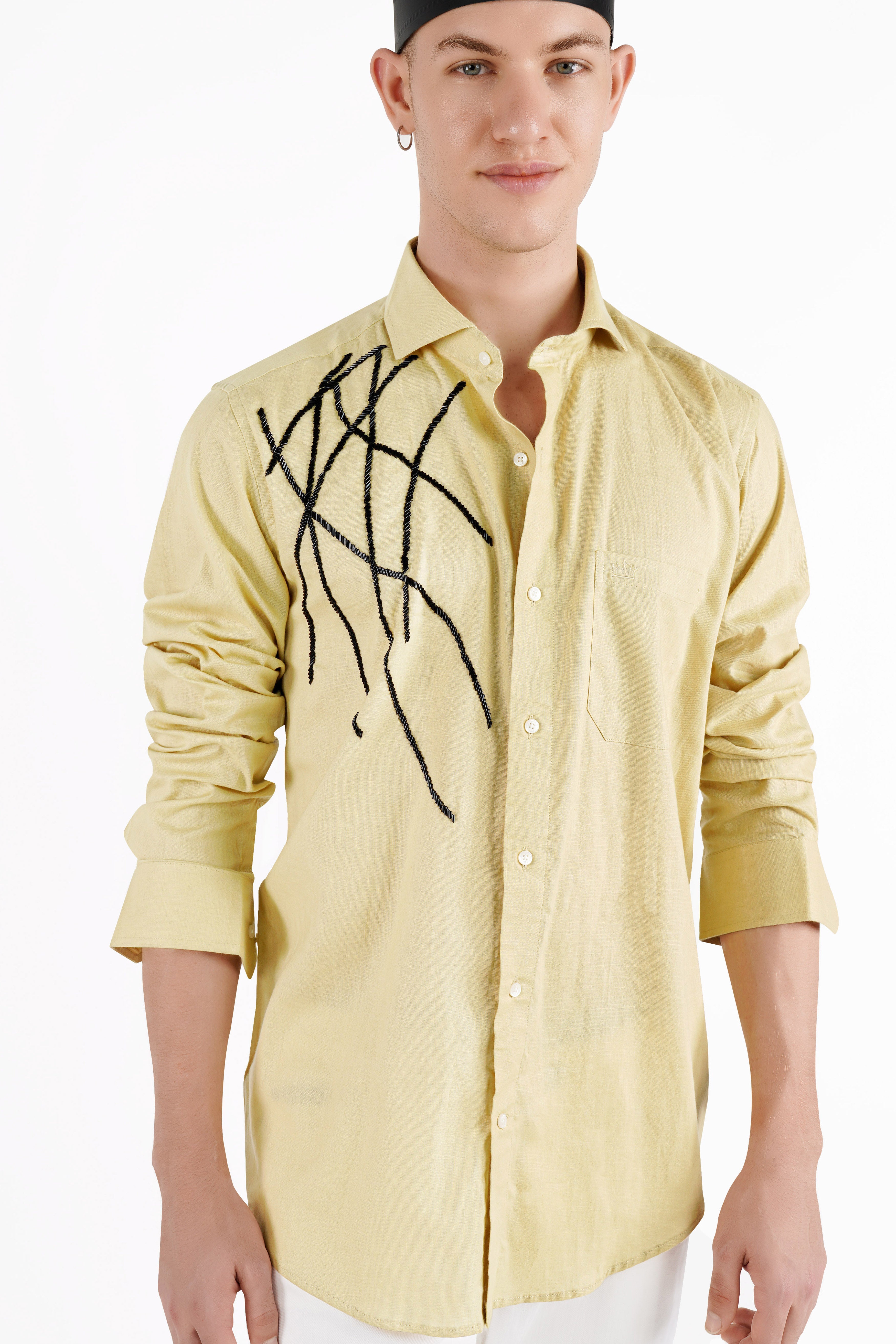 Maize Brown Embroidered Luxurious Linen Designer Shirt