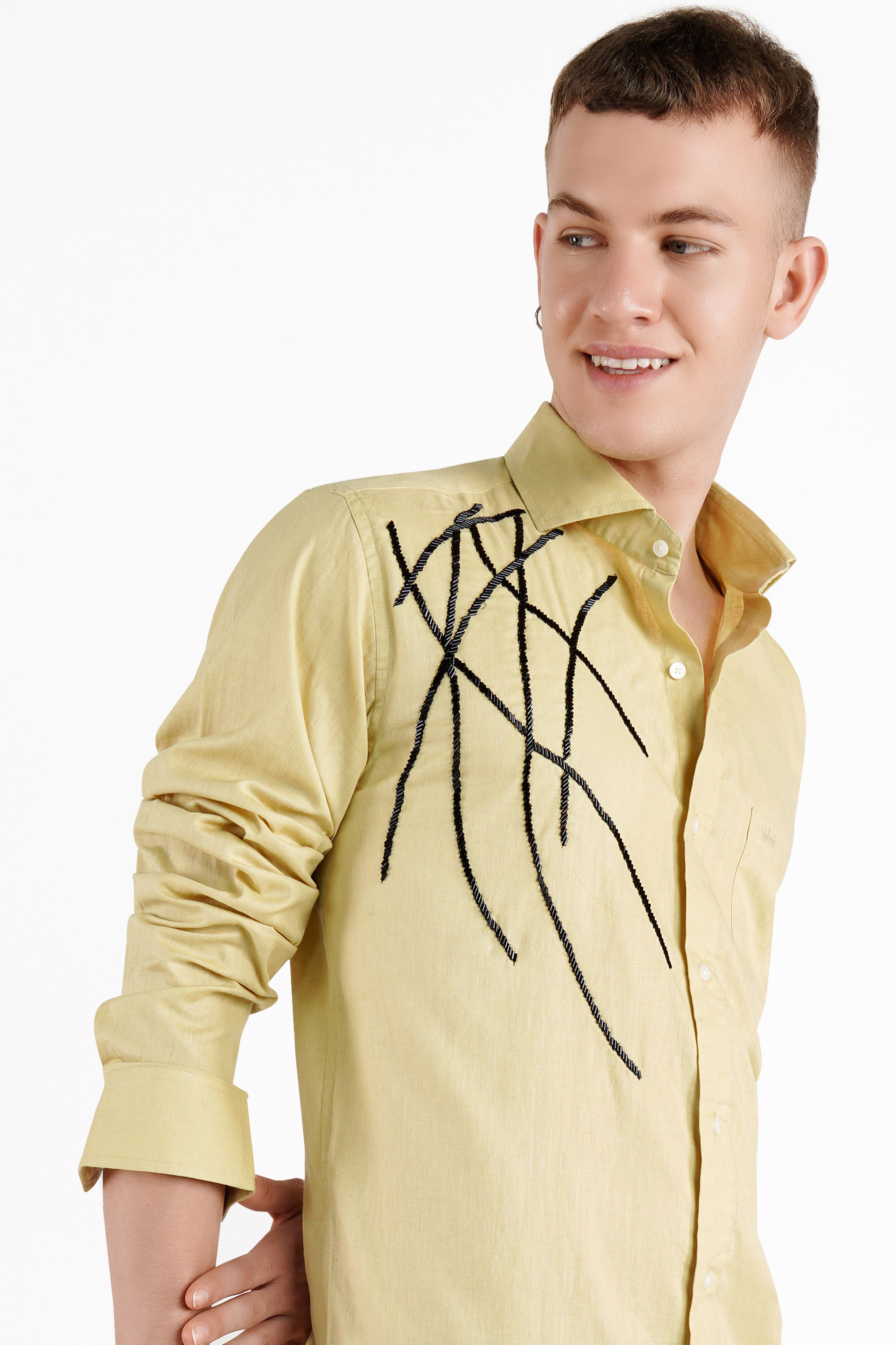 Maize Brown Embroidered Luxurious Linen Designer Shirt