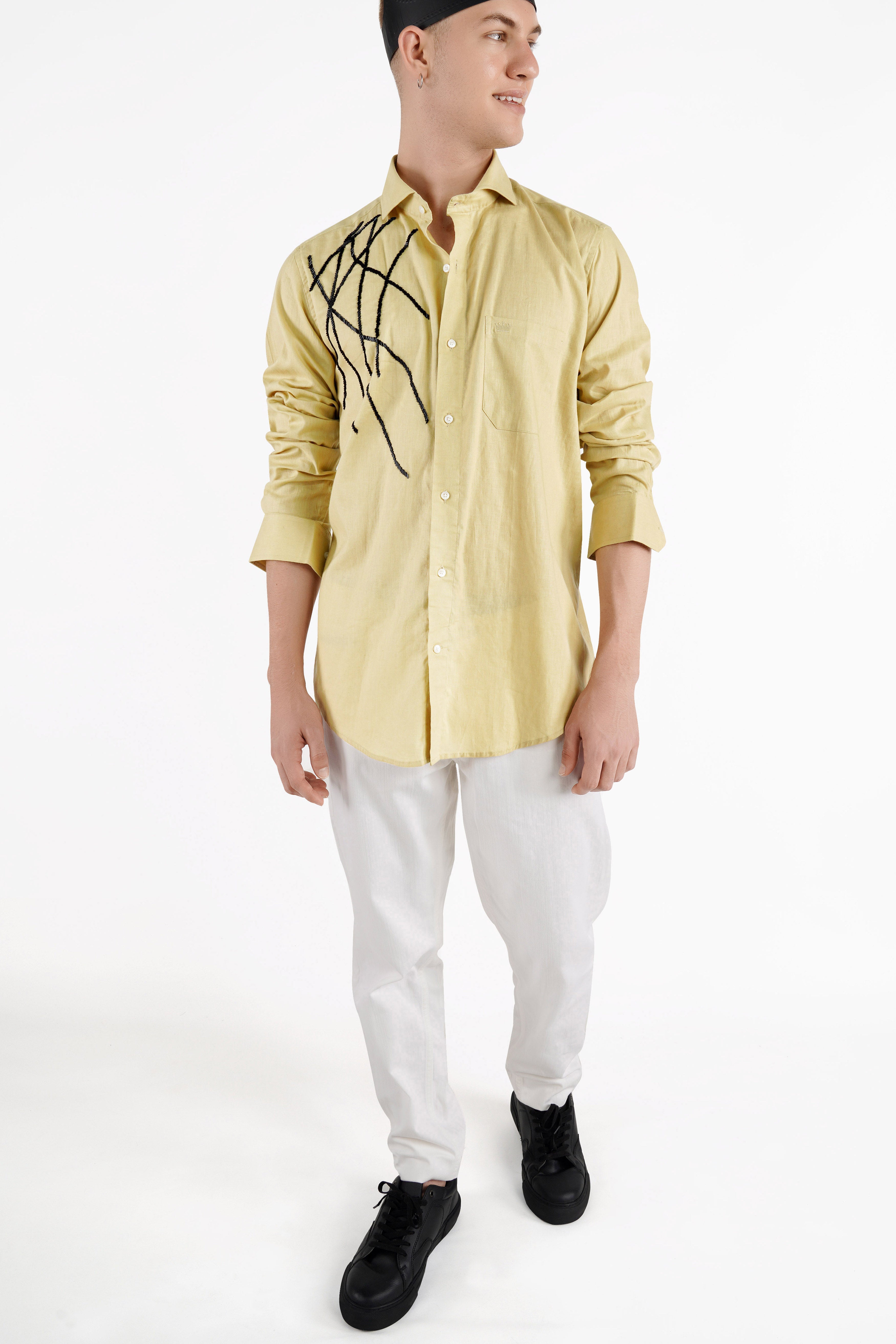 Maize Brown Embroidered Luxurious Linen Designer Shirt