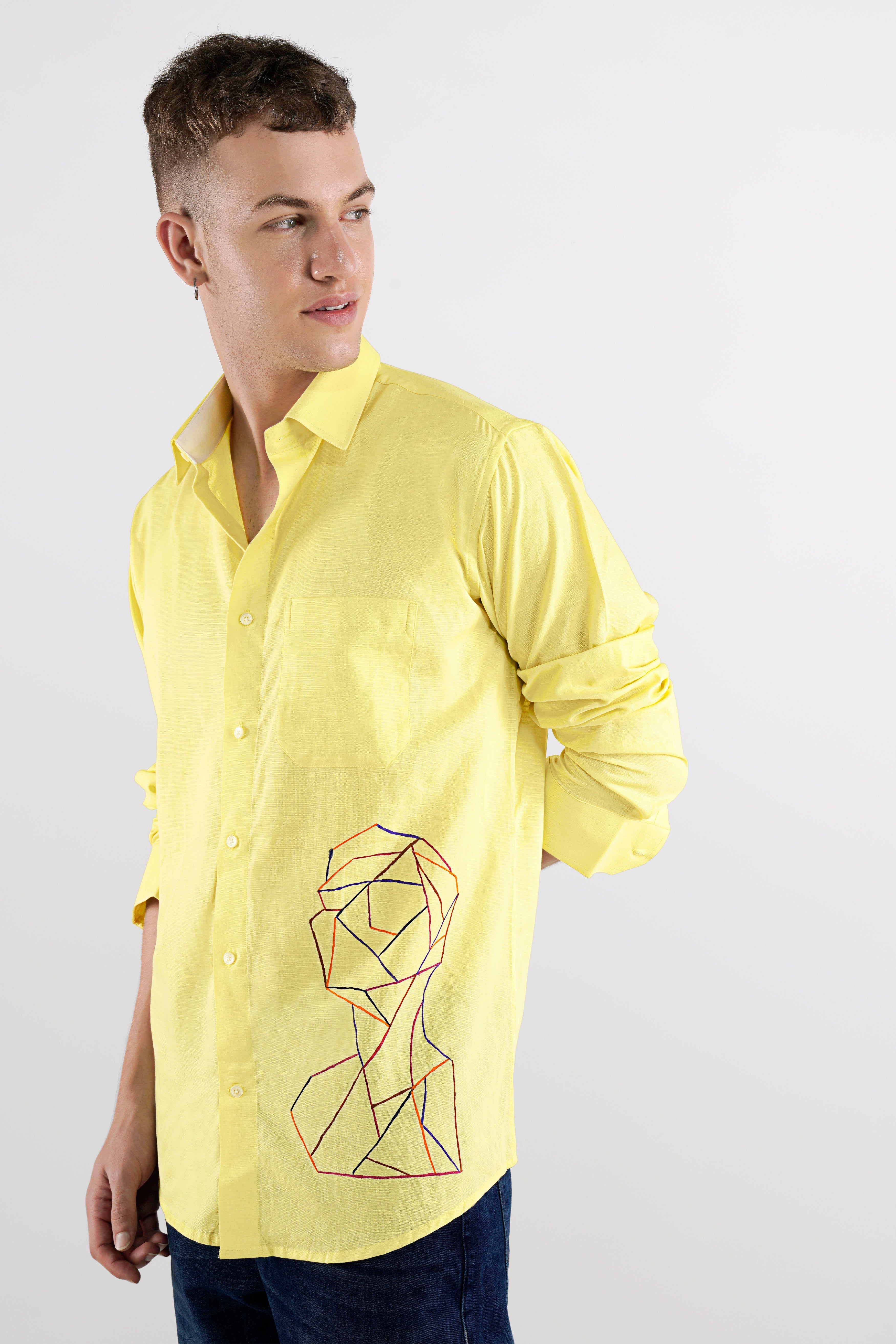 Picasso Yellow Hand Painted Luxurious Linen Shirt