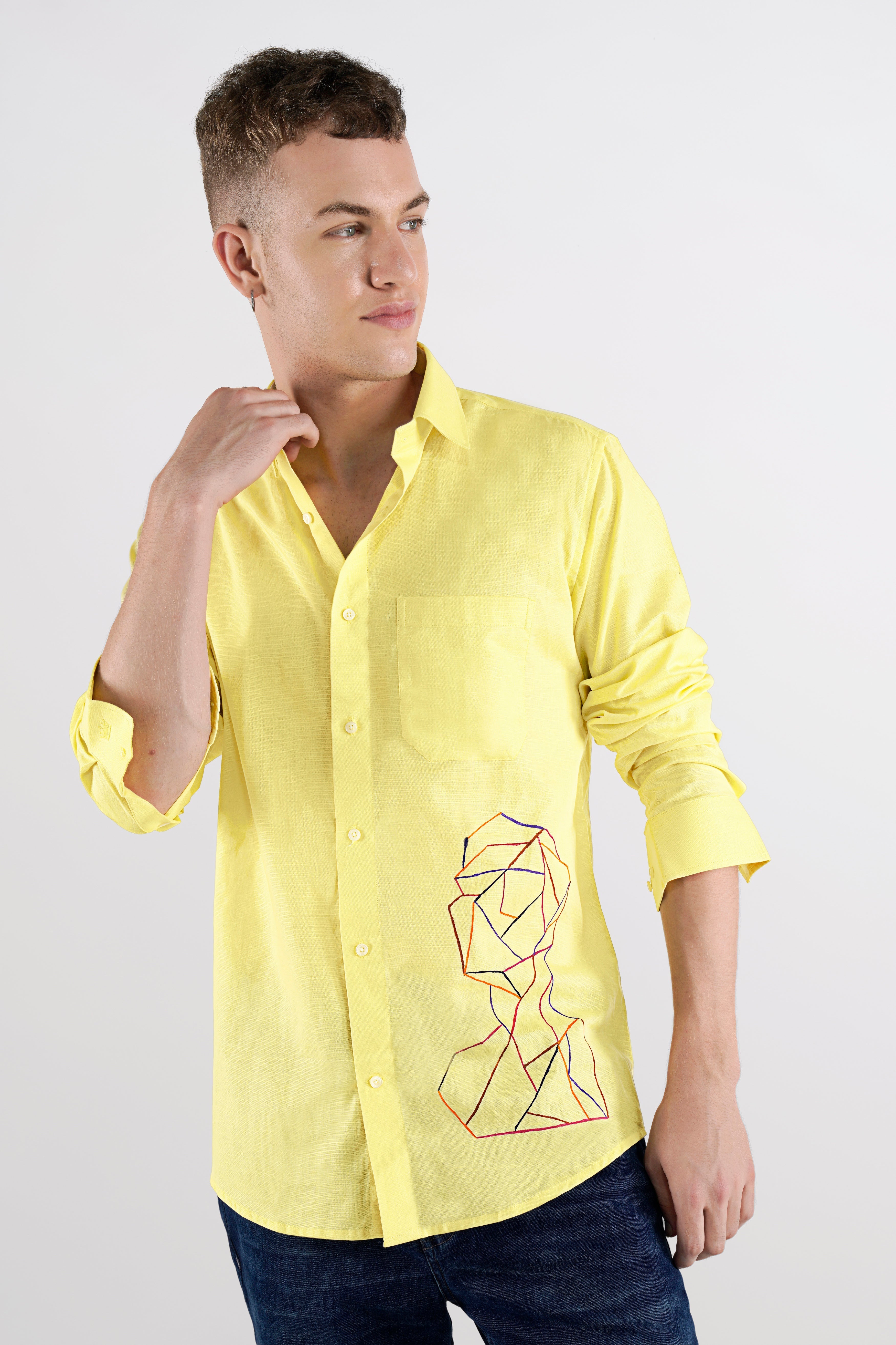 Picasso Yellow Hand Painted Luxurious Linen Shirt