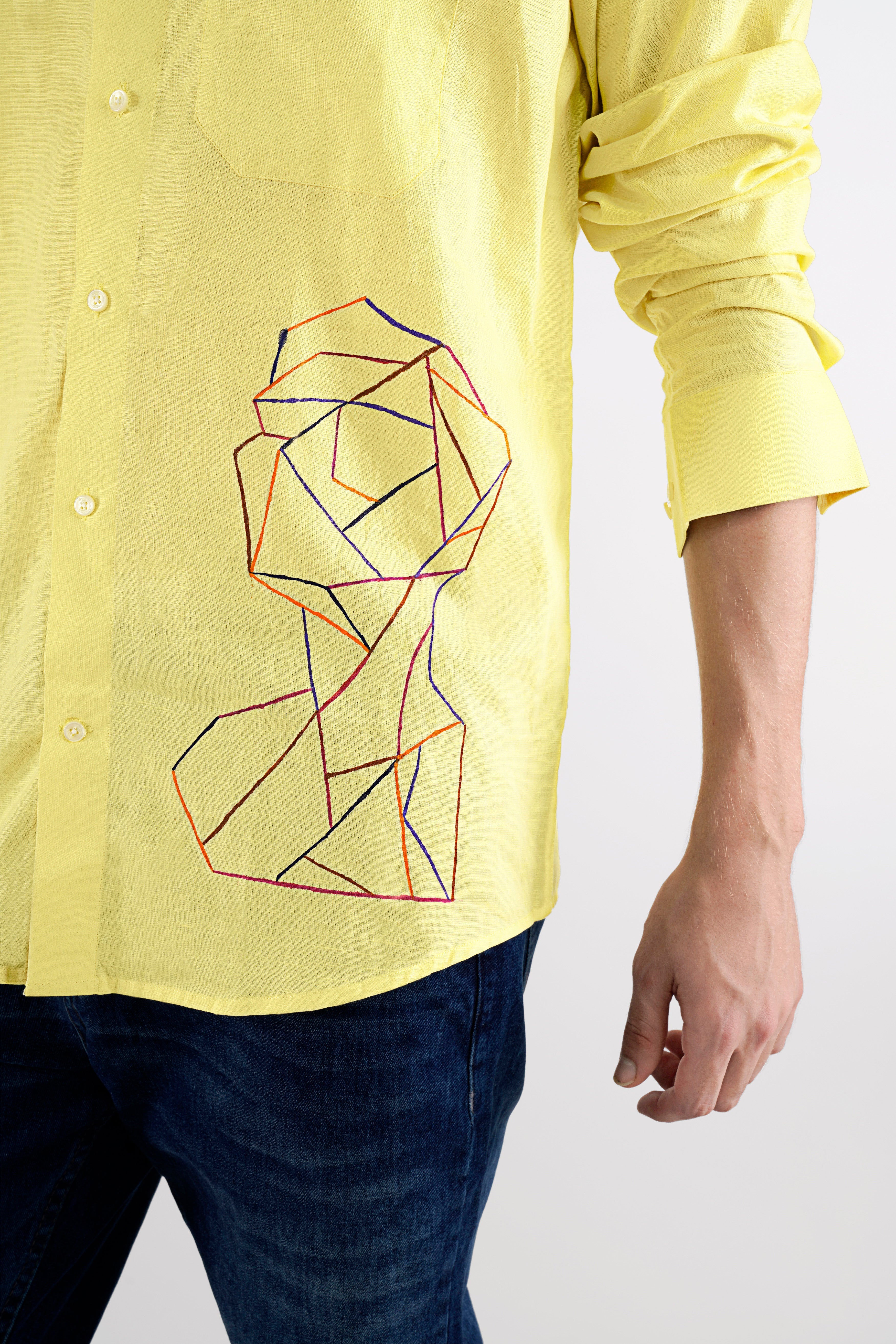 Picasso Yellow Hand Painted Luxurious Linen Shirt