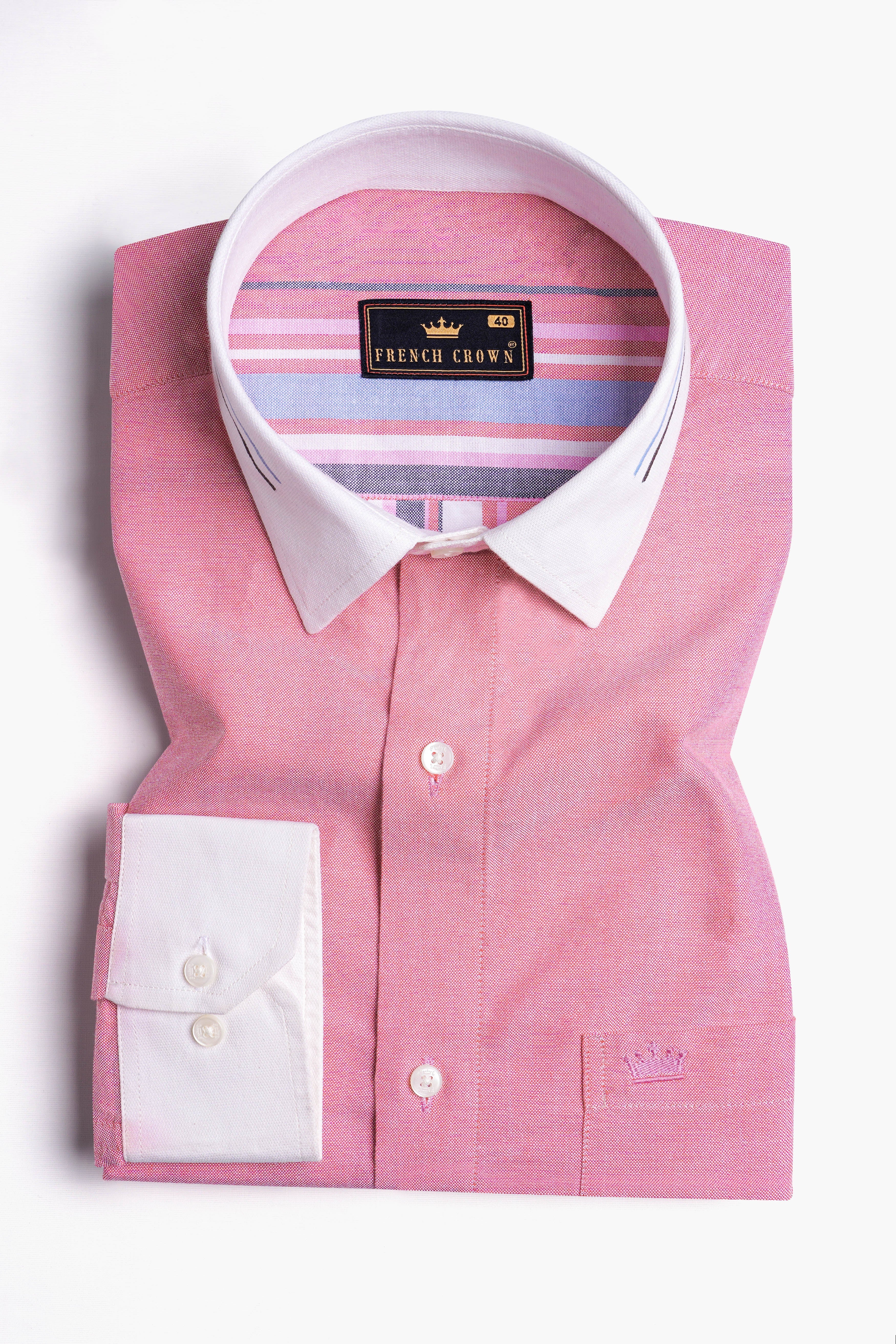 Wewak Pink Striped with Hand Painted Royal Oxford Designer Shirt