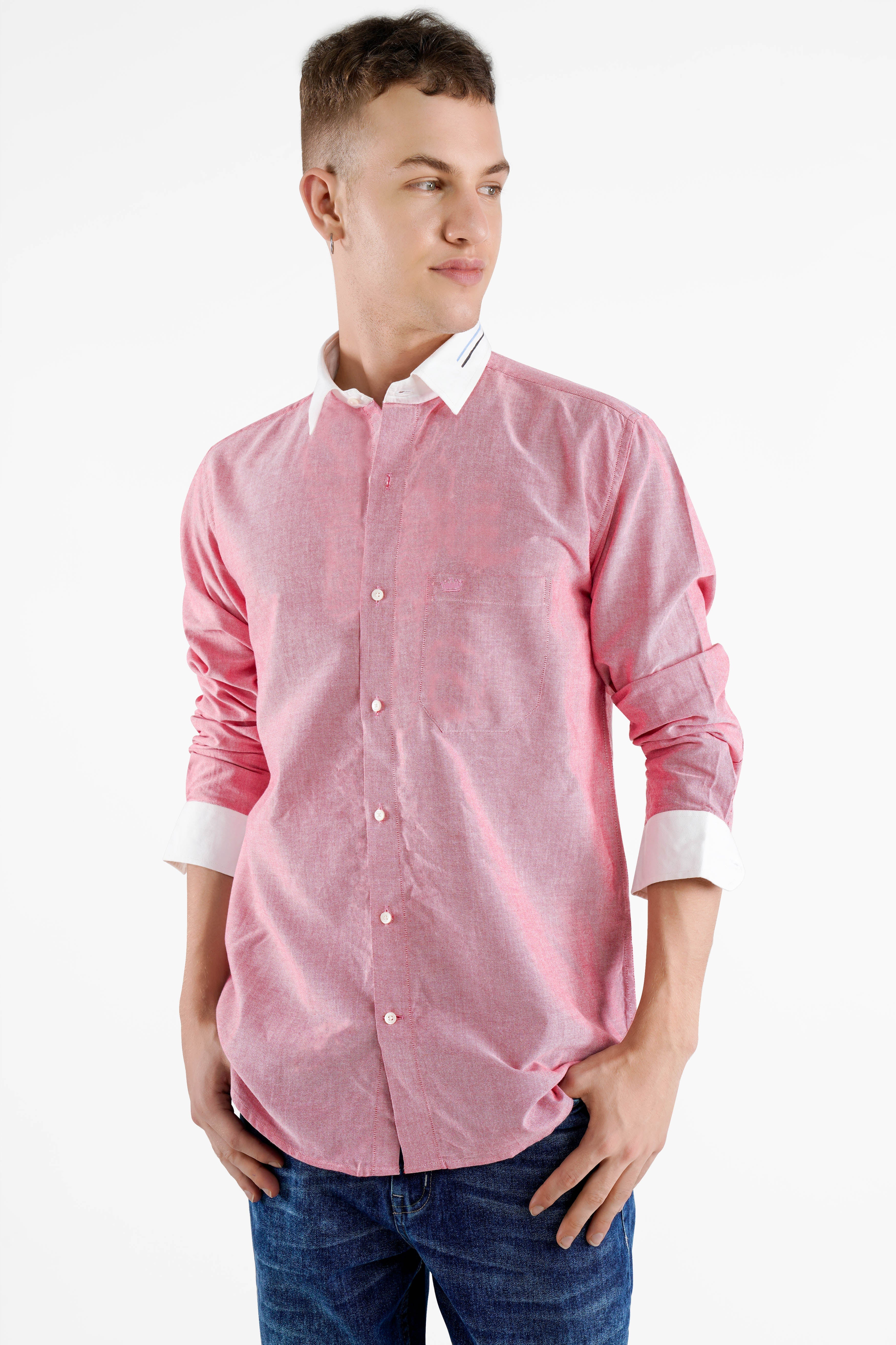 Wewak Pink Striped with Hand Painted Royal Oxford Designer Shirt