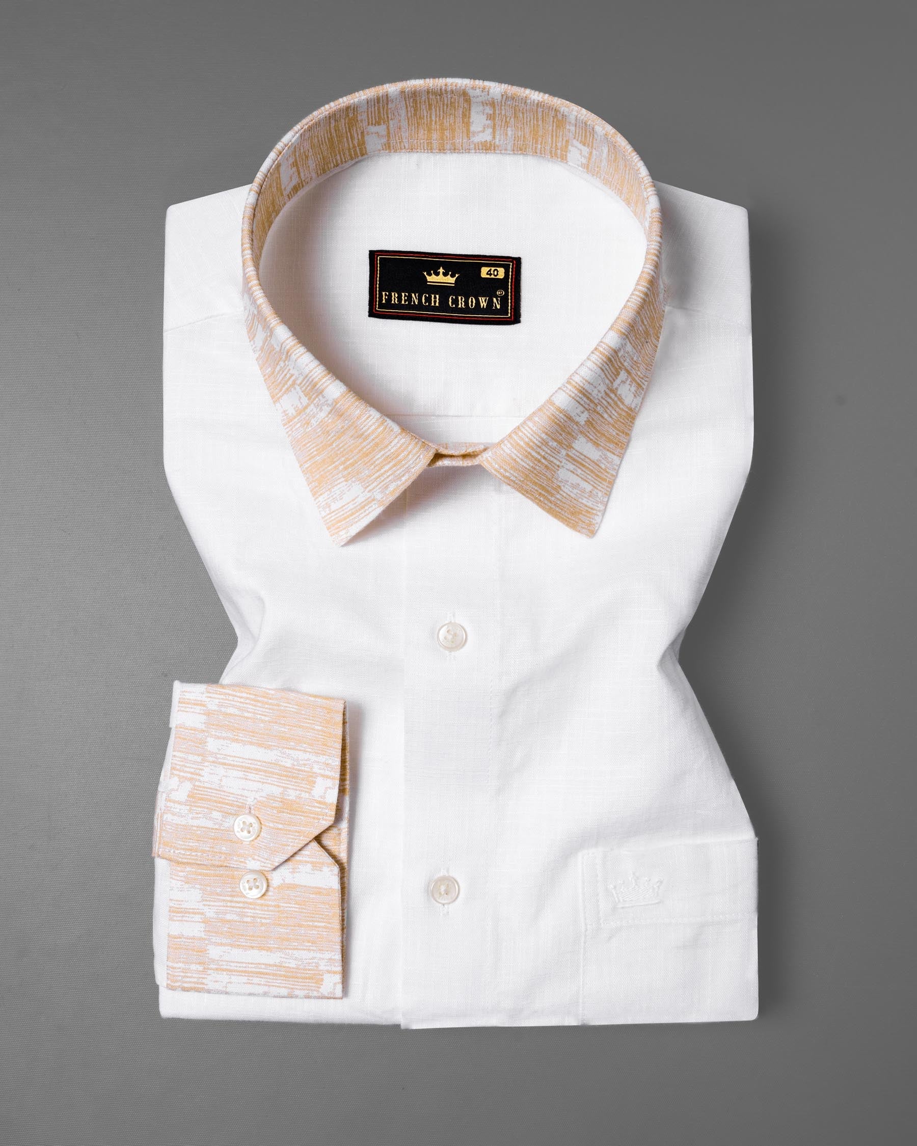 Bright White with orange cuff-collar Luxurious Linen Shirt 5957-38, 5957-H-38, 5957-39, 5957-H-39, 5957-40, 5957-H-40, 5957-42, 5957-H-42, 5957-44, 5957-H-44, 5957-46, 5957-H-46, 5957-48, 5957-H-48, 5957-50, 5957-H-50, 5957-52, 5957-H-52