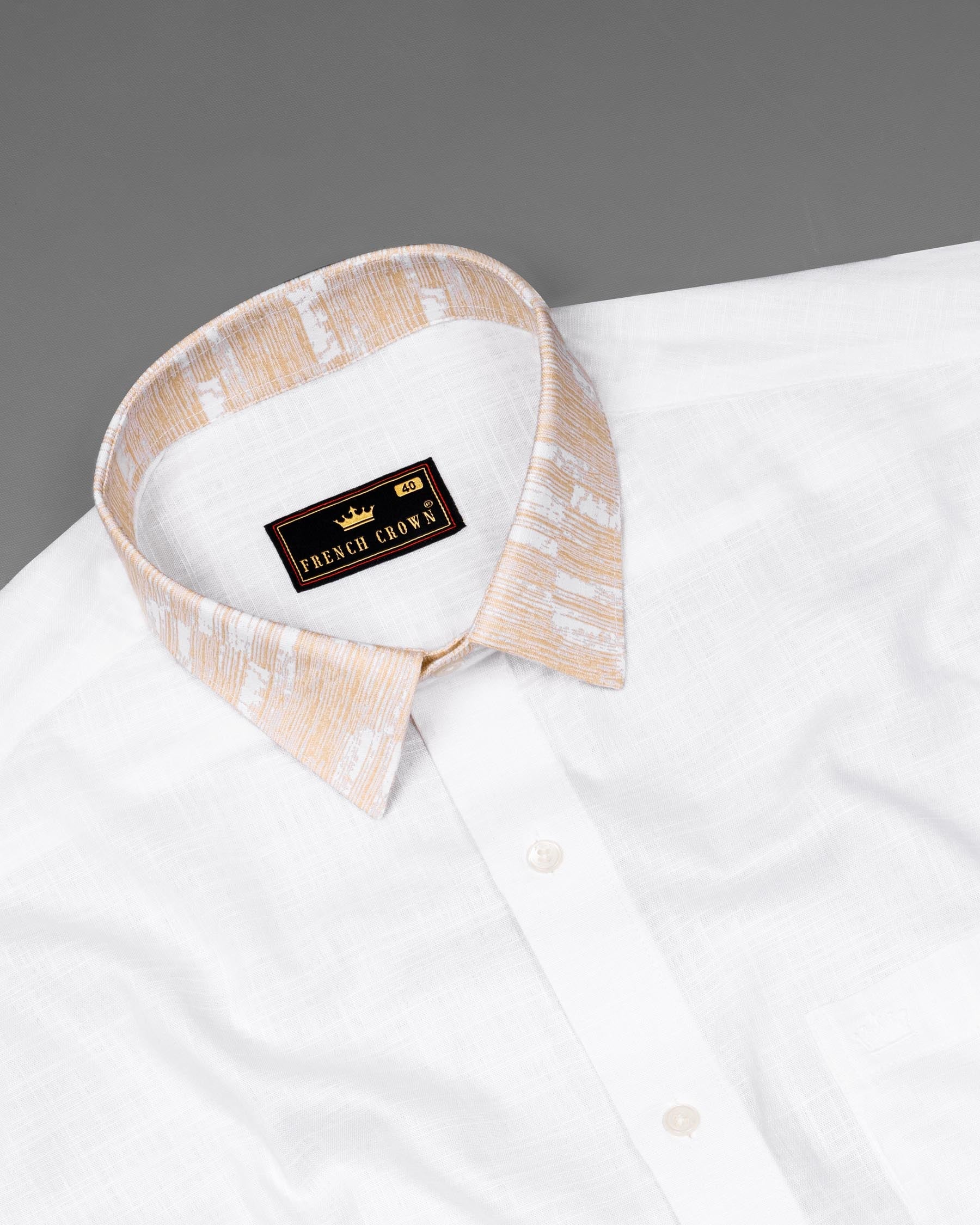 Bright White with orange cuff-collar Luxurious Linen Shirt 5957-38, 5957-H-38, 5957-39, 5957-H-39, 5957-40, 5957-H-40, 5957-42, 5957-H-42, 5957-44, 5957-H-44, 5957-46, 5957-H-46, 5957-48, 5957-H-48, 5957-50, 5957-H-50, 5957-52, 5957-H-52