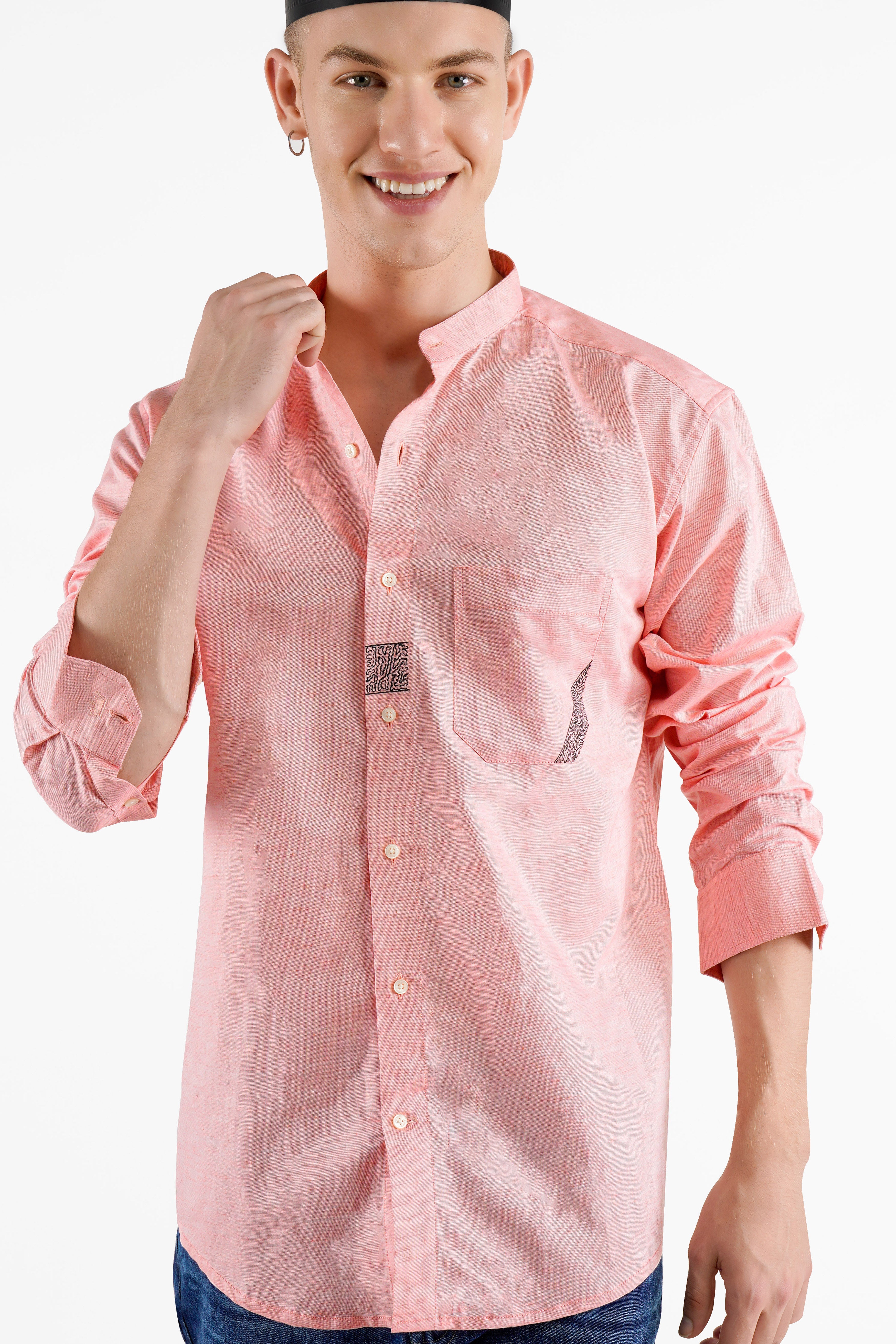 Kawaii Pink Hand Painted Luxurious Linen Designer Shirt