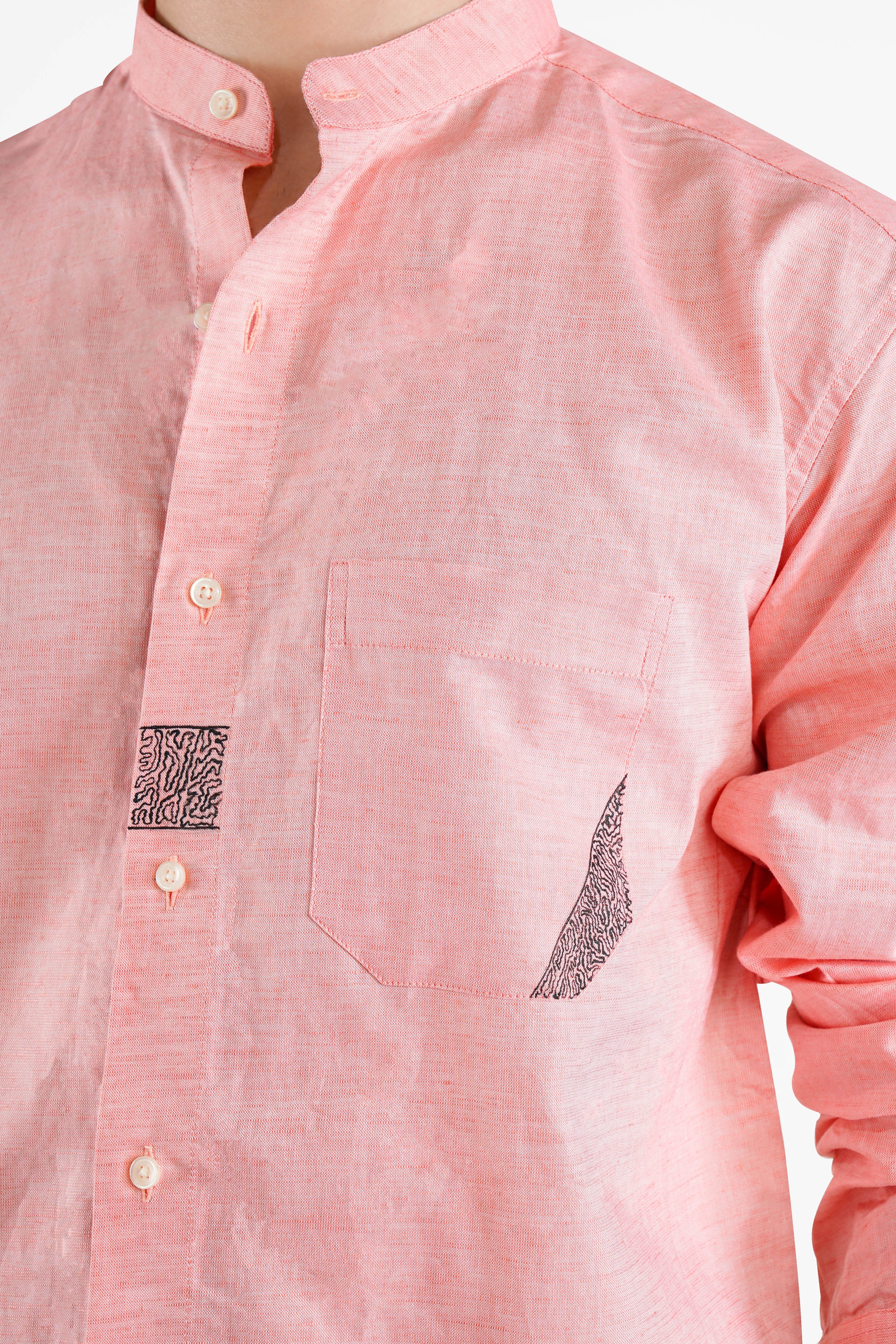 Kawaii Pink Hand Painted Luxurious Linen Designer Shirt