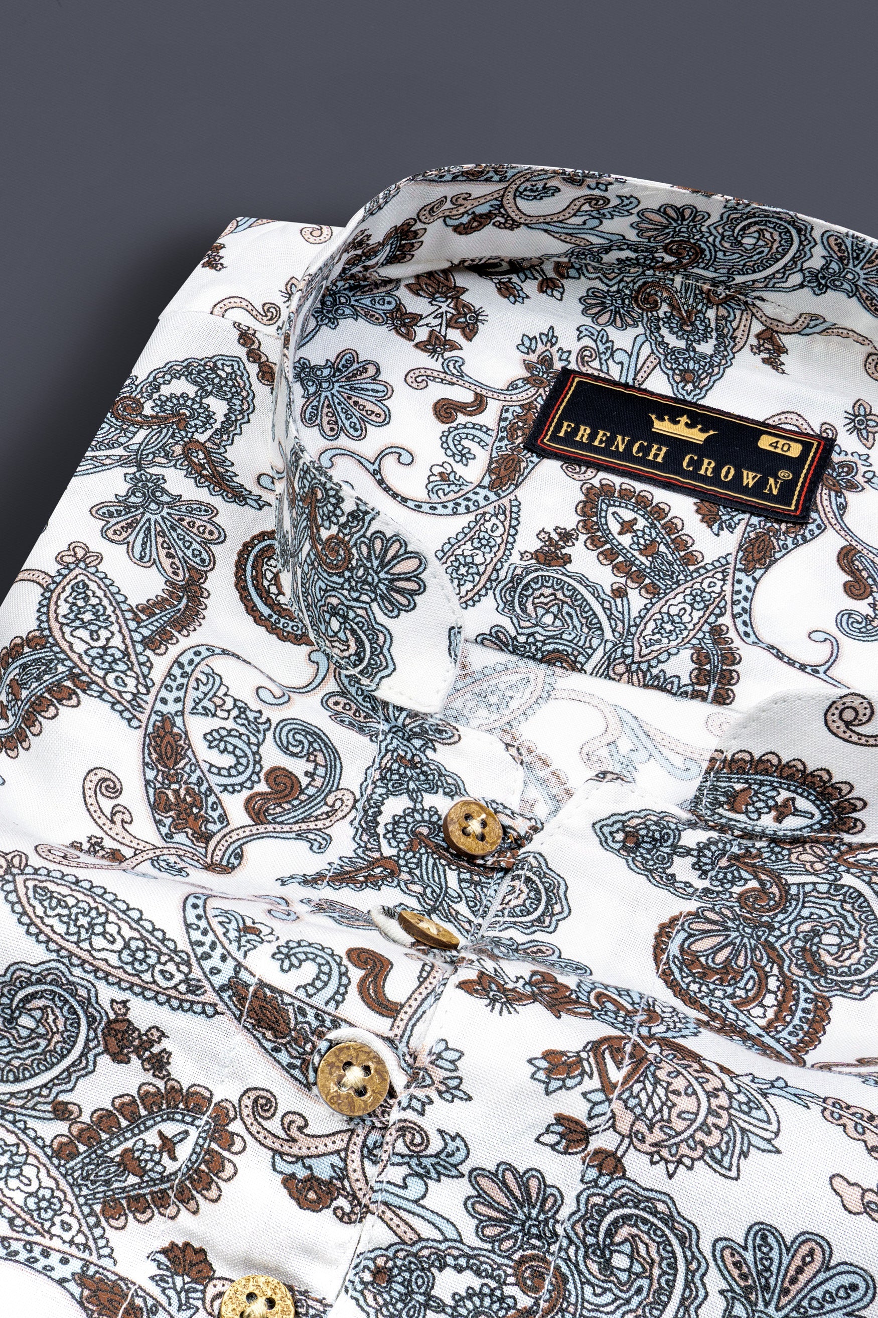 Bright White Paisleys Printed Premium Tencel Shirt