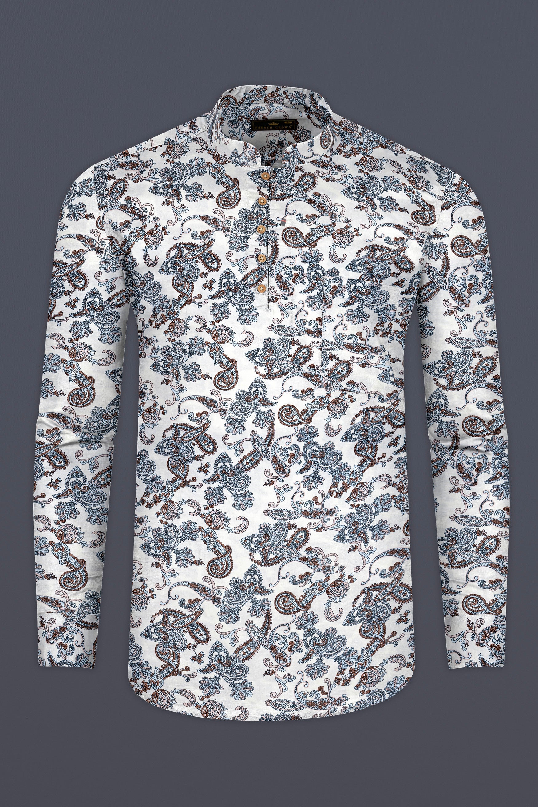 Bright White Paisleys Printed Premium Tencel Shirt