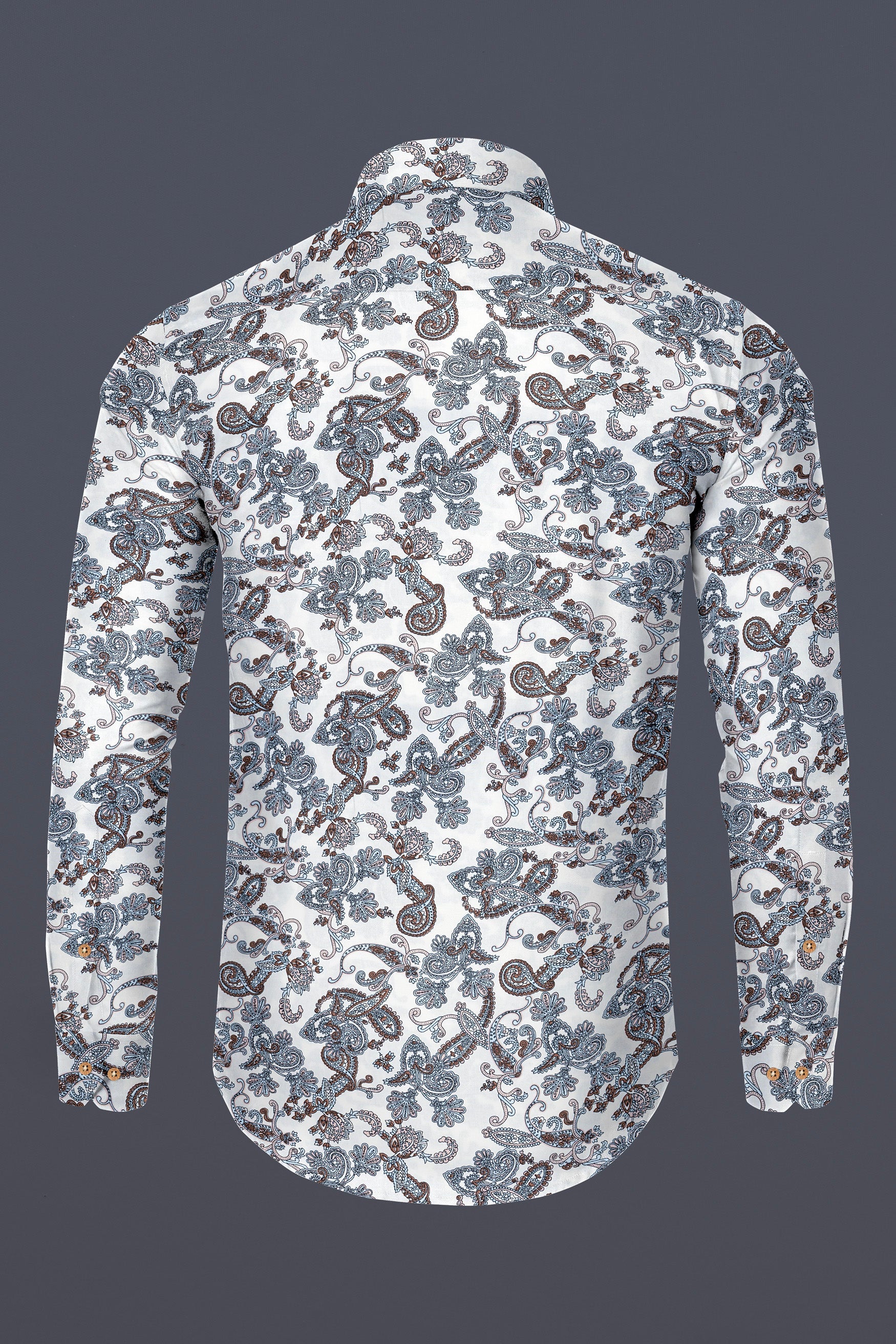 Bright White Paisleys Printed Premium Tencel Shirt