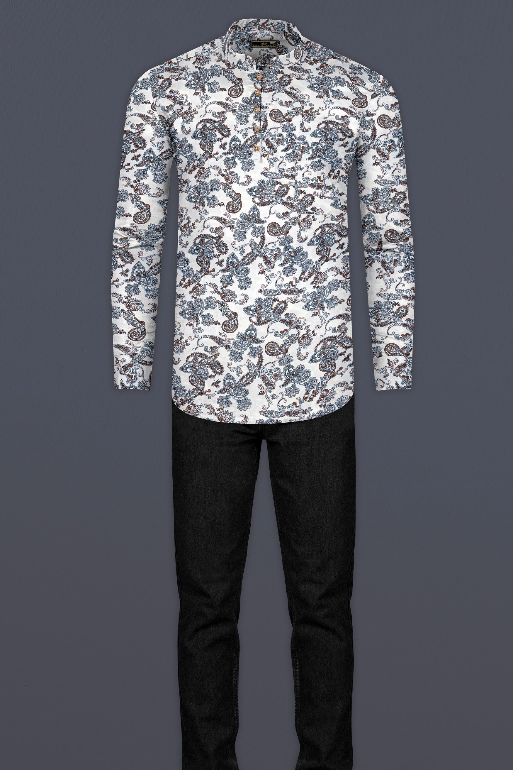 Bright White Paisleys Printed Premium Tencel Shirt