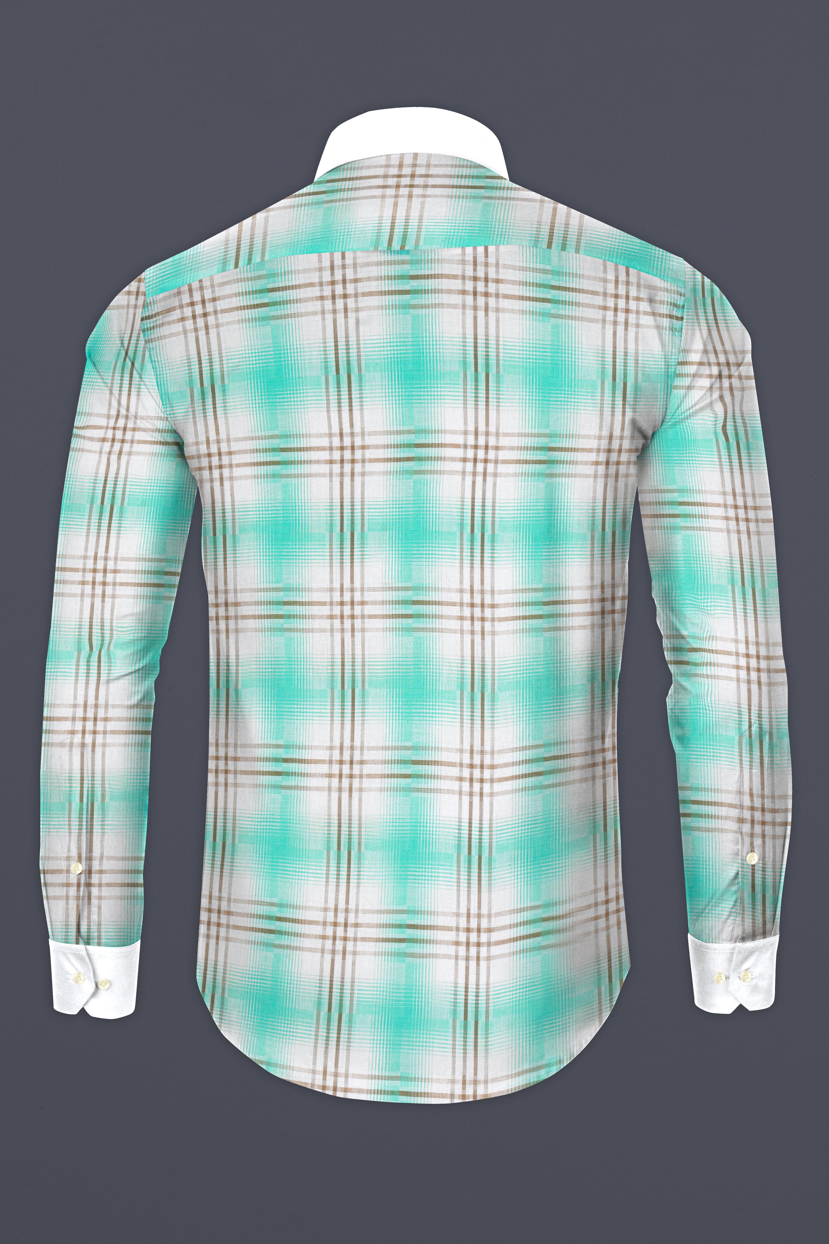 Bright White Twill Plaid Printed with White Collar Cuff Premium Cotton Shirt