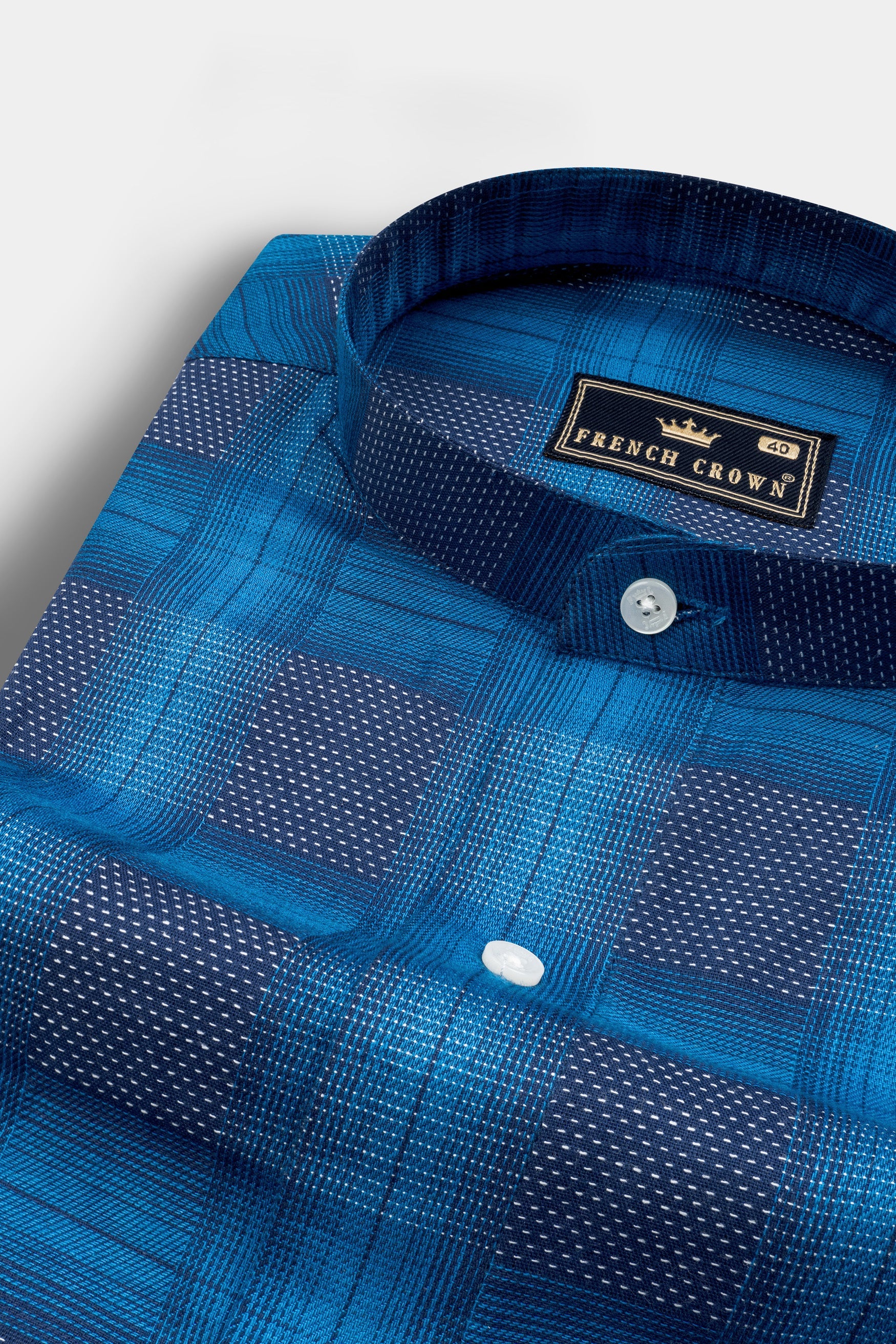 Cerulean Blue Windowpane Dobby Premium Giza Cotton Shirt