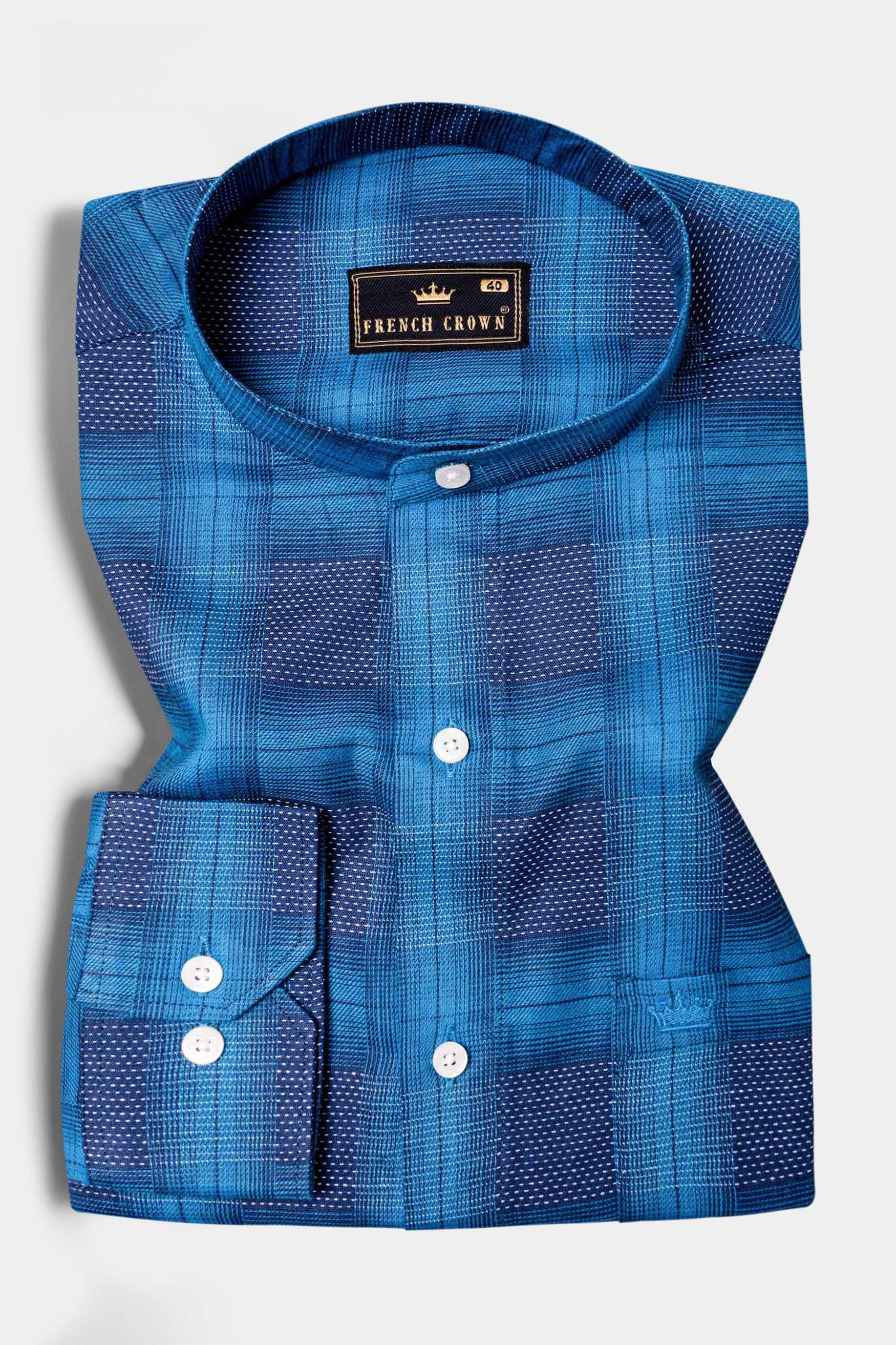 Cerulean Blue Windowpane Dobby Premium Giza Cotton Shirt