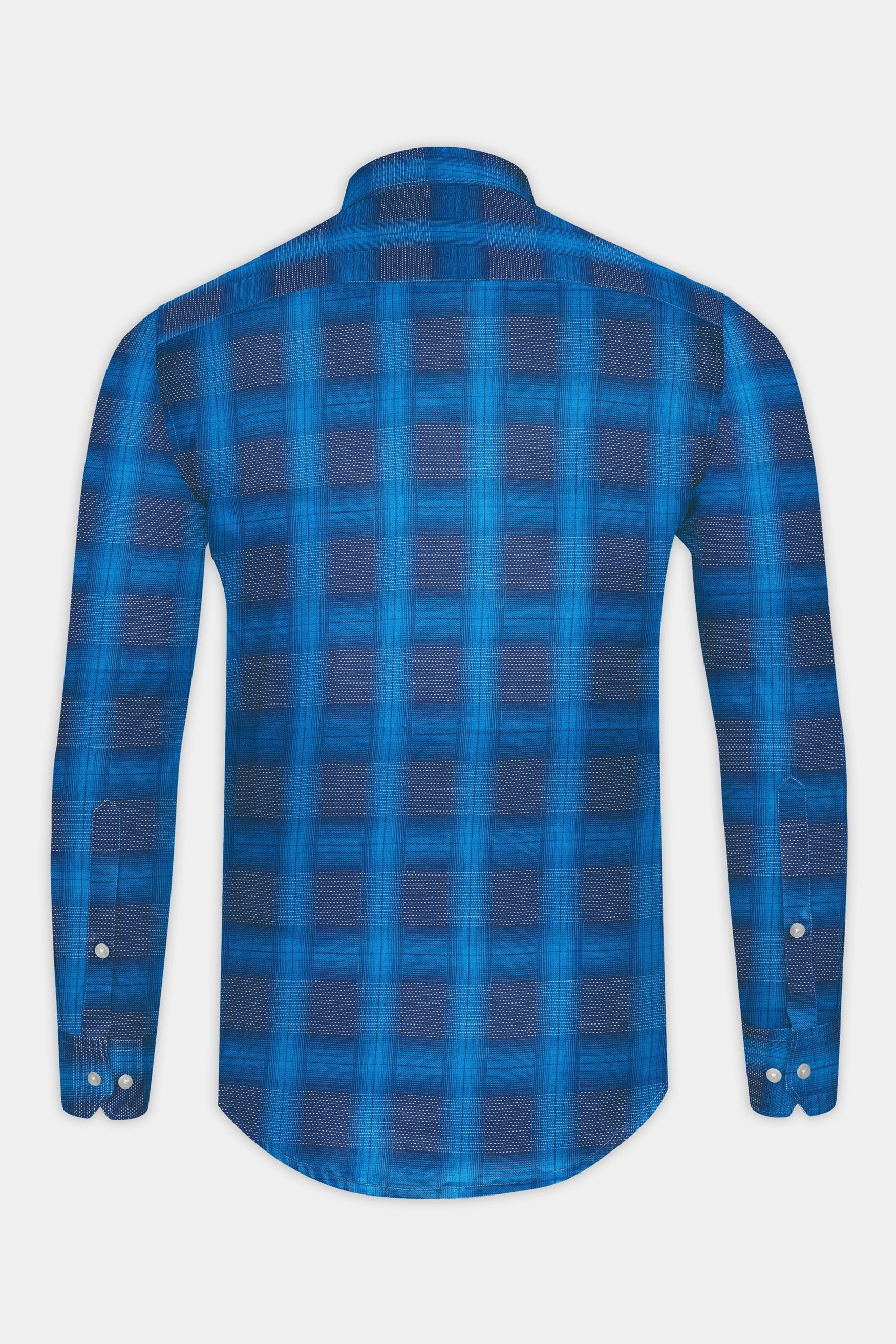 Cerulean Blue Windowpane Dobby Premium Giza Cotton Shirt