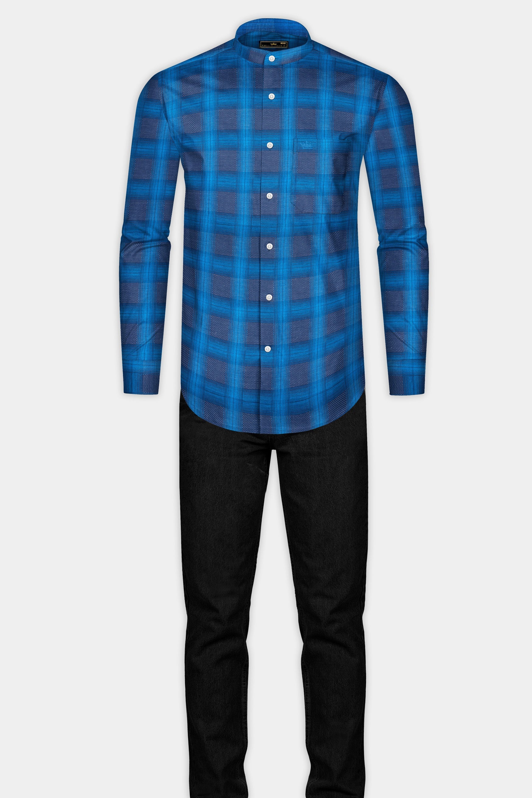 Cerulean Blue Windowpane Dobby Premium Giza Cotton Shirt