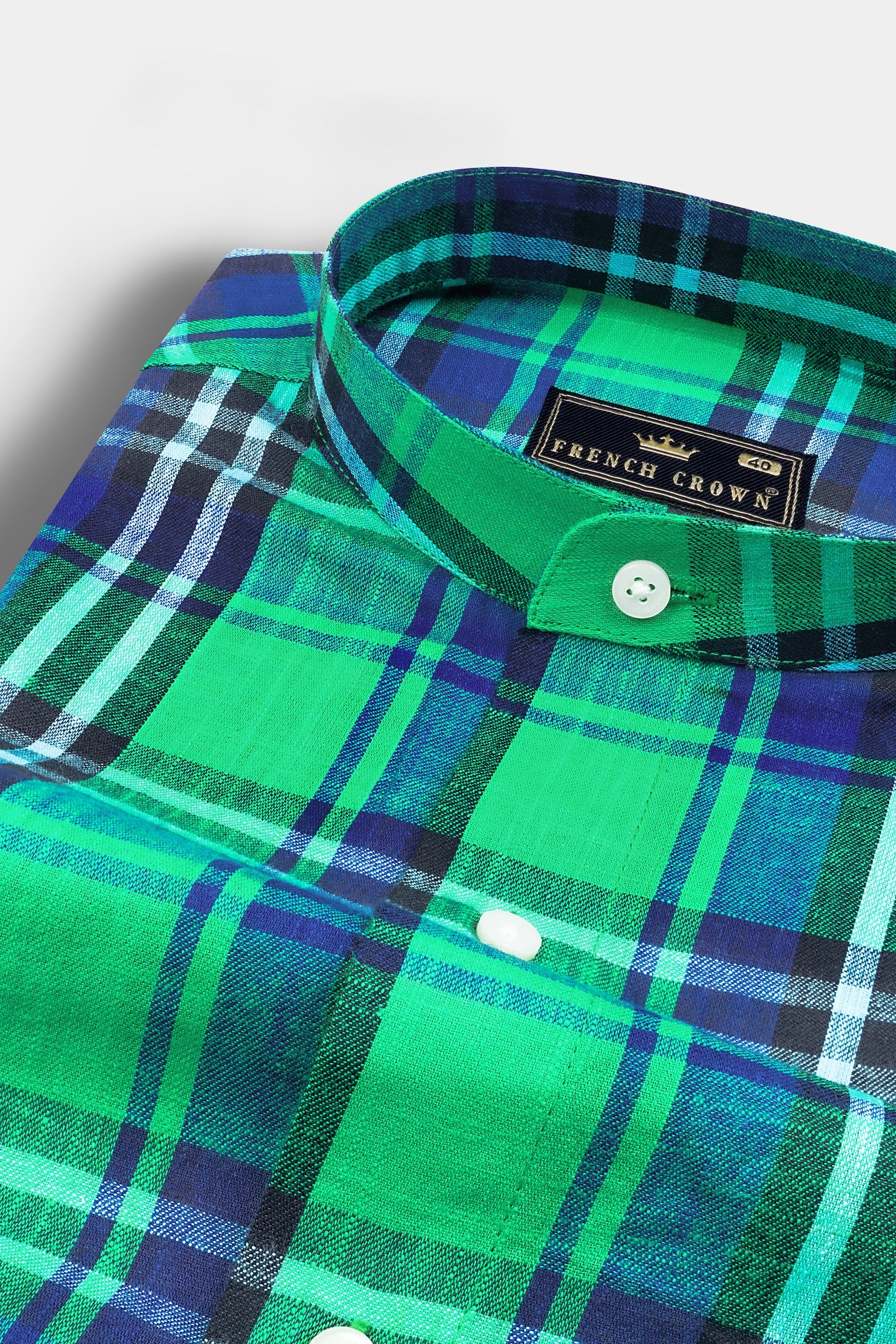 Shamrock Green with Victoria Blue Plaid Luxurious Linen Shirt