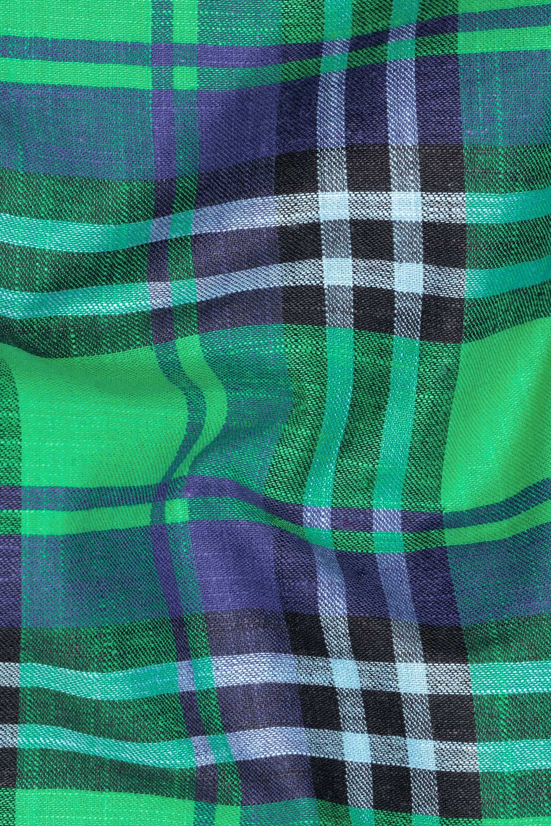 Shamrock Green with Victoria Blue Plaid Luxurious Linen Shirt